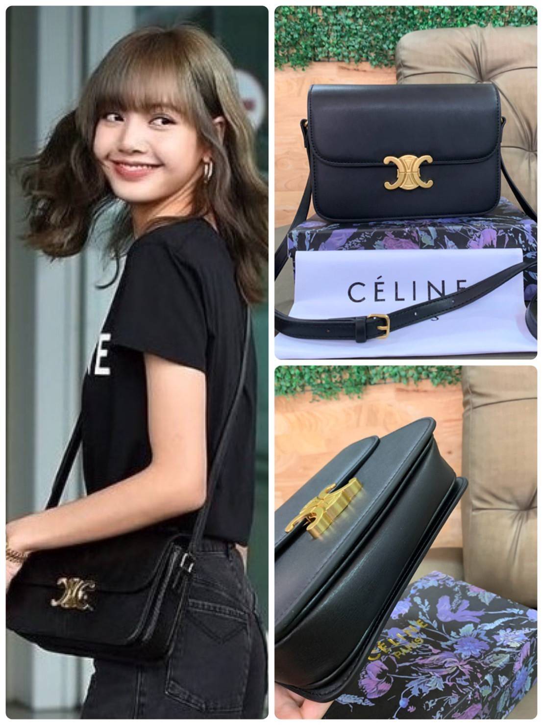 CELINE Medium Triomphe Bag In Shiny Calfskin Medium Triomphe Bag In Shiny Calfskin GIFT WITH PURCHASE (GWP) พรีเมี่ยมกิ๊ฟ Limited Edition จาก CELINE PERFUME DUTY FREE COUNTER วัสดุหนังแท้ (Calfskin) ซับในเป็นหนังแกะ (Lambskin) รูปทรงสี่เหลี่ยมผืนผ้า ขนาดก