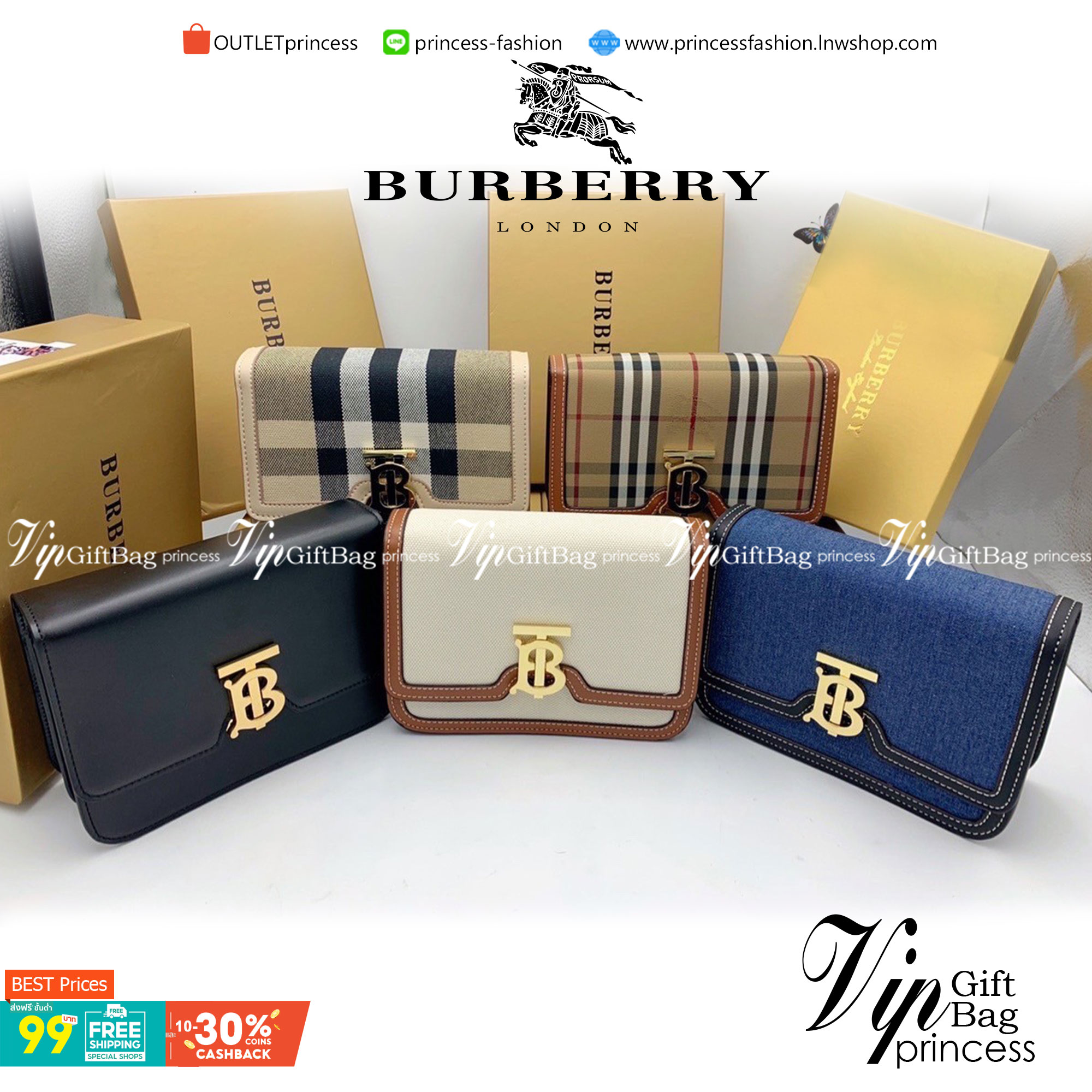 VIP 】กลับมาตามคำเรียกร้อง! ห้ามพลาด! Rare items! BURBERRY FRAGRANCES LEATHER CROSSBODY BAG วัสดุ Canvas & Leather ลาย Vintage คอลเลคชั่นใหม่ทรงเหลี่ยมสวยหรูดูดี เปิดปิดด้วยฝาปิดสัญลักษณ์รูปTB ภายในมีช่องแบ่งเป็นสัดส่วนสามารถใส่มือถือ iphone เงิน ของจ