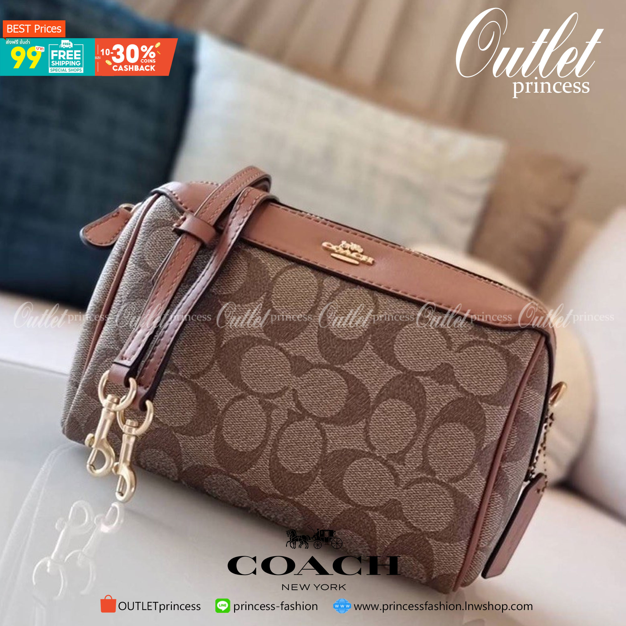 COACH BENNETT CROSSBODY IN SIGNATURE CANVAS กระเป๋าสะพายข้าง รุ่นหมอนไร้หูในตำนาน!! คัมแบคจ้า กลายเป็นรุ่นที่ตามหากันไปแล้วน้า ด้วยทรงที่คลาสสิค บวกดีไซน์เรียบแต่แฝงความหรู ใครๆก็หลงรักแหละ!! ดูออก!! วัสดุหนังแคนวาสเคลือบคุณภาพดี เปิด-ปิดด้วยซิป มาพร้อมสา