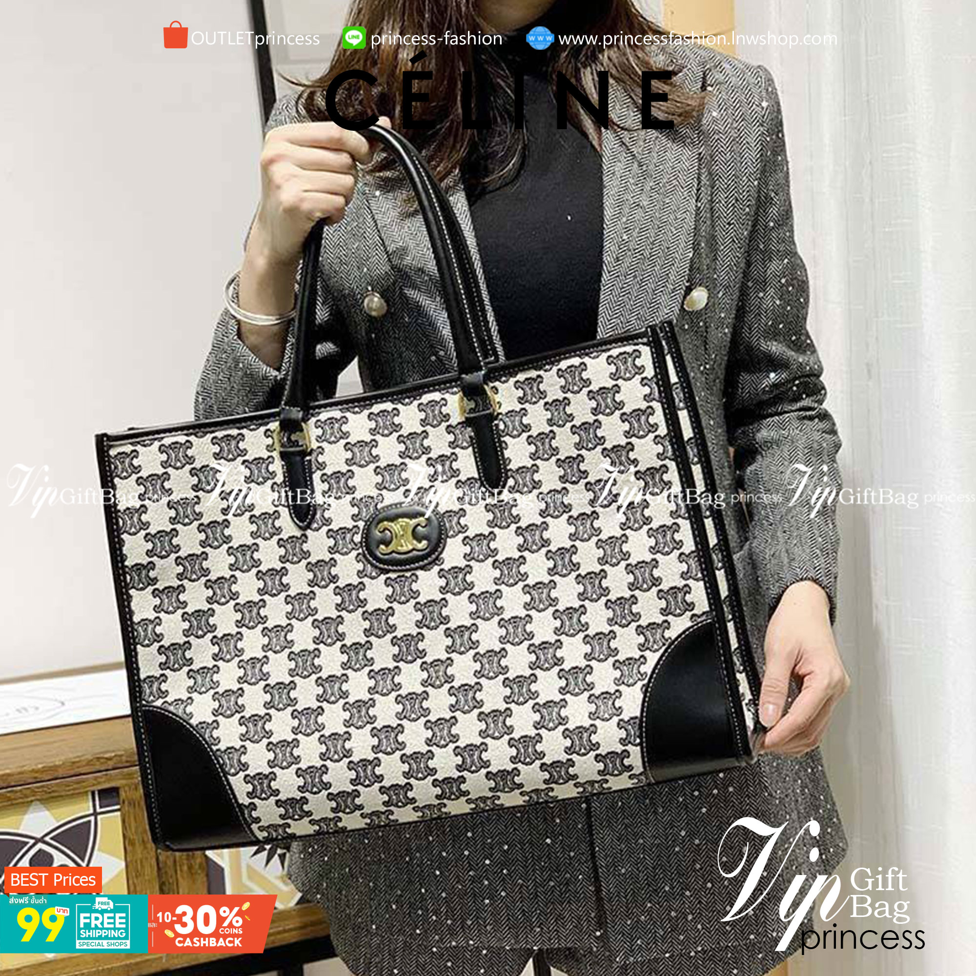 CELINE LARGE TOTE BAG VIP วัสดุ CANVAS ทรงเหลี่ยมดีไซน์ Casual สวยคลาสสิคสไตล์สาว Lisa ใบใหญ่ใส่สัมภาระได้เยอะจุใจภายในโล่งกว้าง ใส่เอกสาร A4 หนังสือ กระเป๋าสตางค์ มือถือ ของใช้ได้เยอะ หูจับหนังเเข็งแรงจับถนัดมือจะถือหรือสะพายก็ดูดี ไอเท็มแนะนำฮิตพร้อมส่ง