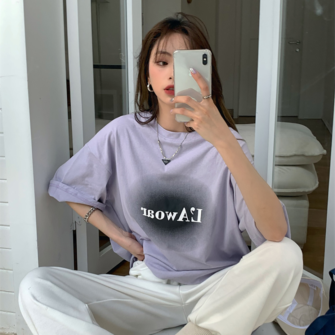 พร้อมส่ง 🥼🩹 Lamma dress เสื้อยืดแขนสั้นทรงโอเวอร์ไซส์สีม่วงน่ารัก (IN37110)