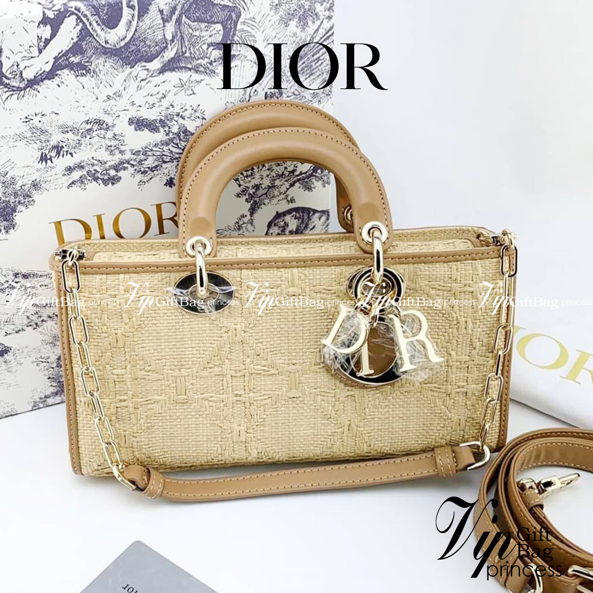 ORI 】DIOR Lady D-Joy Bag Natural Cannage Raffia พร้อมส่งที่ไทย ภาพสินค้าถ่ายจากงานขายจริง ใช้งานต่างประเทศได้