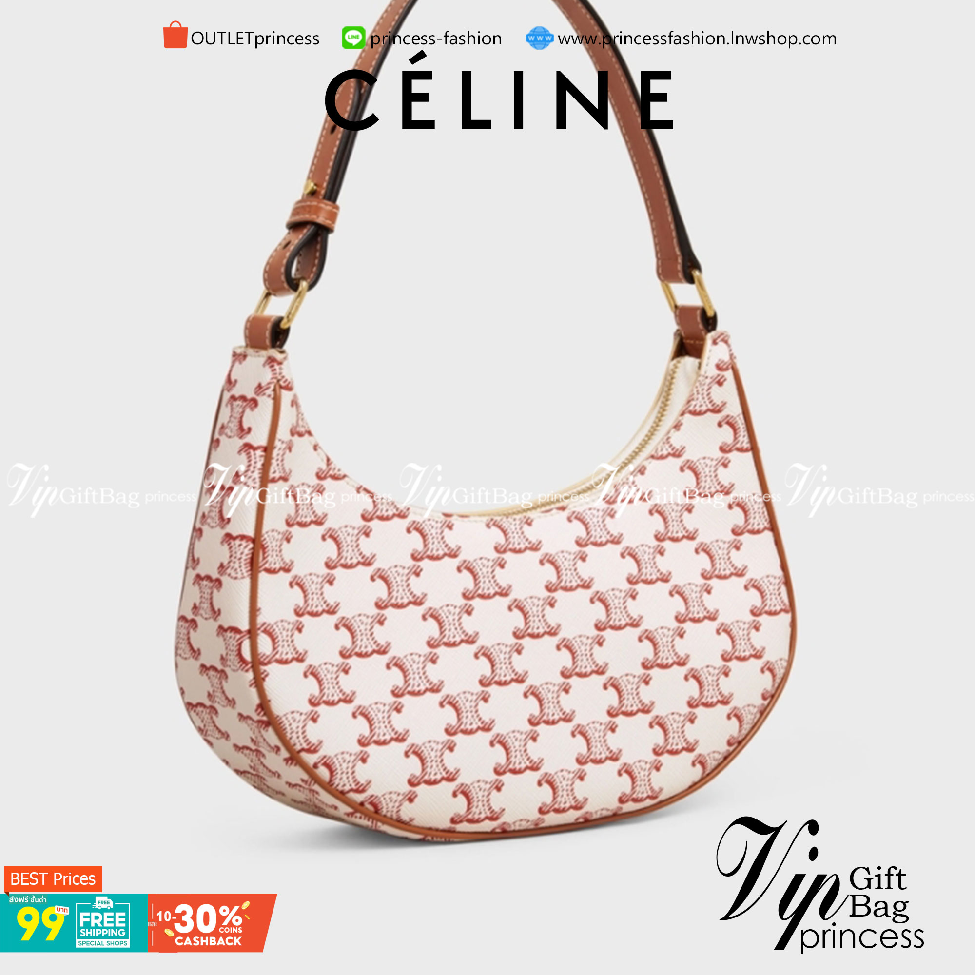 VIP GIFT 】หนังแท้ CELINE AVA BAG IN TRIOMPHE CANVAS AND CALFSKIN :RED กระเป๋าดีไซน์สวยหรูฮิตสุดในเกาหลี! หนังสวยอยู่ทรง เปิดปิดด้วยซิปแบรนด์สีทอง ภายในโล่งกว้างและจุสามารถใส่มือถือ กระเป๋าสตางค์ ของใช้ได้เยอะ สายสะพายหนังปรับได้อะไหล่ทองหรูมีโลโก้แบรนด์ ไ