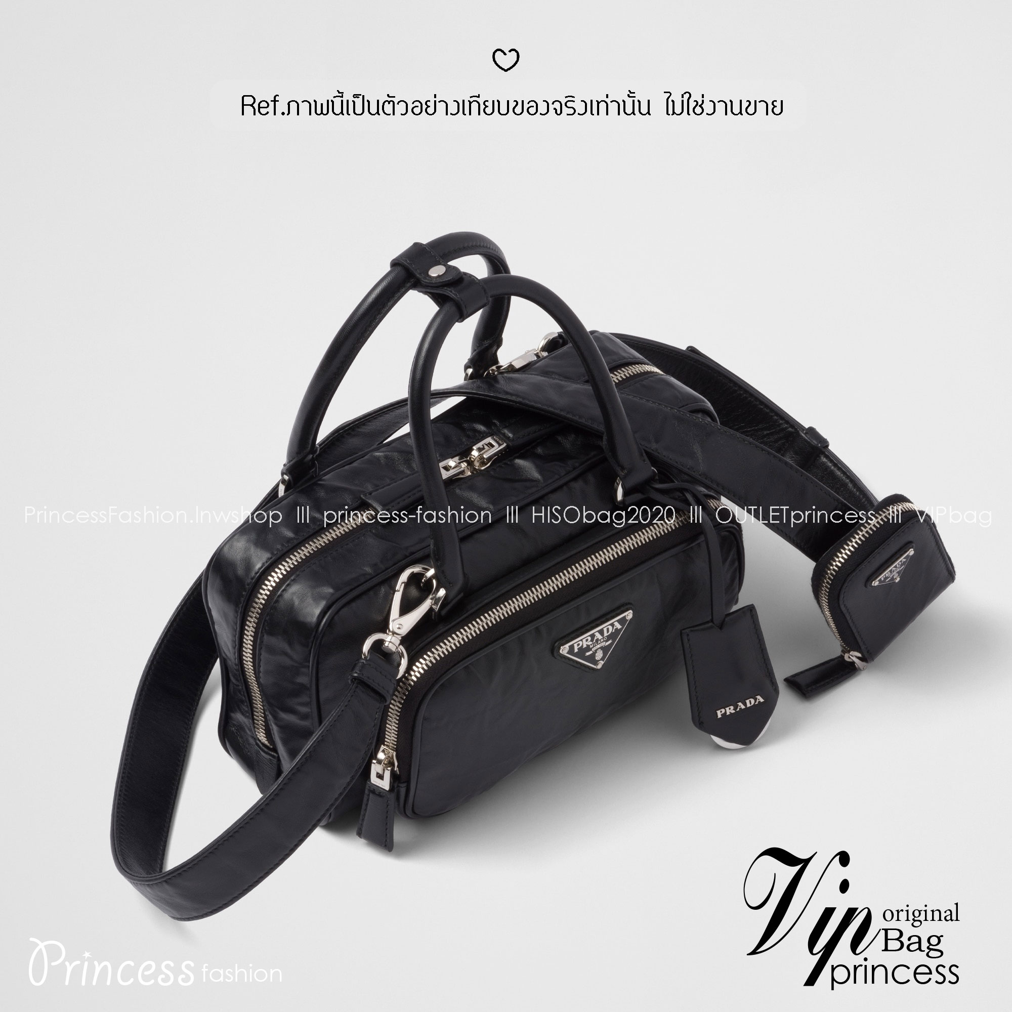 ORI หนังแท้ | Prada Antique nappa leather multi-pocket top-handle bag กระเป๋าสะพายทรง keepall มีช่องซิปด้านหน้าพร้อมหูจับ งานหนังยับดีไซน์เอฟเฟกต์เท็กซ์เจอร์ที่มีเสน่ห์สไตล์วินเทจ