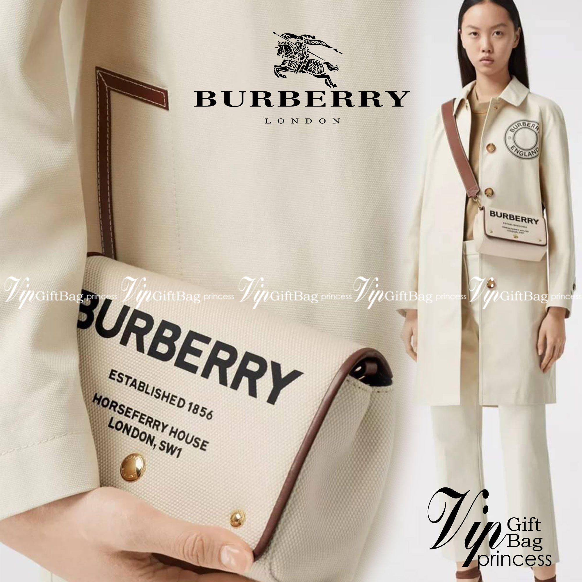 Burberry Small Horseferry Print Cotton Canvas Crossbody Bag เป็นกระเป๋าสะพายที่ดูทันสมัย สายหนังสปอร์ต ในส่วนของโลโก้มาในรูปแบบของการพิมพ์ลายไปบนกระเป๋า ทำให้ดูโมเดิร์นยิ่งขึ้น วัสดุหลักที่ใช้ในการผลิตกระเป๋ารุ่นนี้คือ ผ้าแคนวาสและหนัง โดยผ้าแคนวาสดูเหมือ