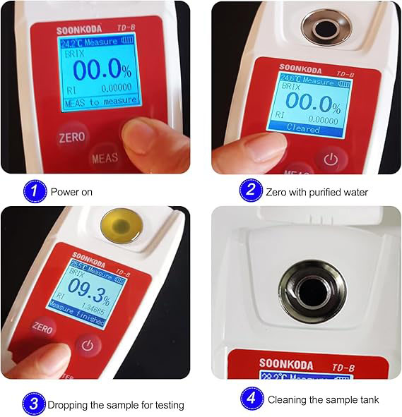 เครื่องวัดความหวานน้ำเชื่อม น้ำผึ้ง น้ำผลไม้เข้มข้น แยมผลไม้ ซอส ทุเรียน ผลไม้ เครื่องดื่ม ระบบดิจิตอล ช่วงวัด 0-93% Brix