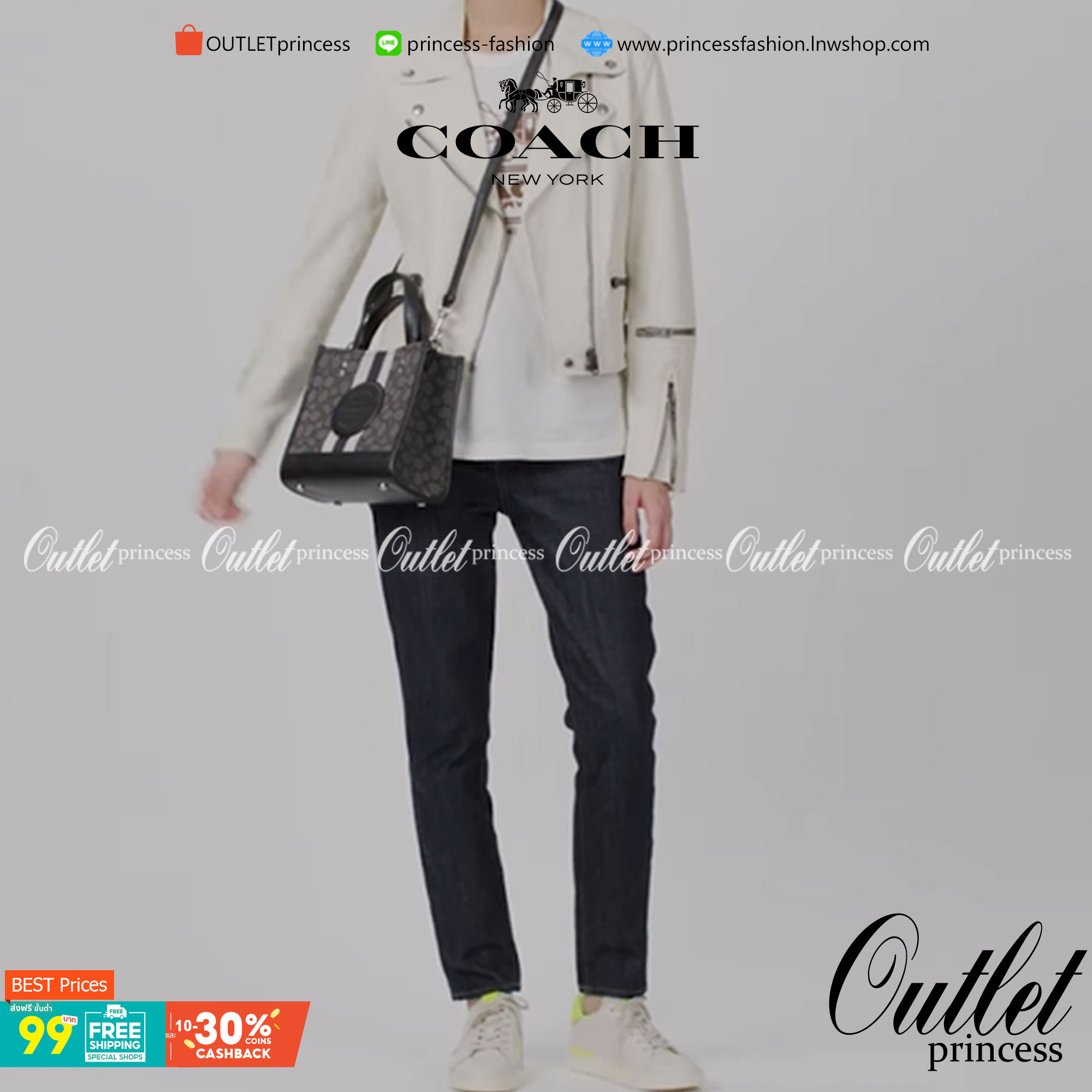 OUTLET 】COACH DEMPSEY TOTE 22 IN SIGNATURE JACQUARD WITH STRIPE AND COACH PATCH (COACH C7083) SILVER/BLACK SMOKE BLACK MULTI สีใหม่ น่าใช้อีกแล้ววว โทนดำคลาสสิกมากๆค่ะ กระเป๋าTOTE ทรงฮิตขนาดกำลังดี มีสายสะพายยาว ถอดได้ ปรับระดับได้ //ลุคไหนๆจัดว่าเกิดทุกง