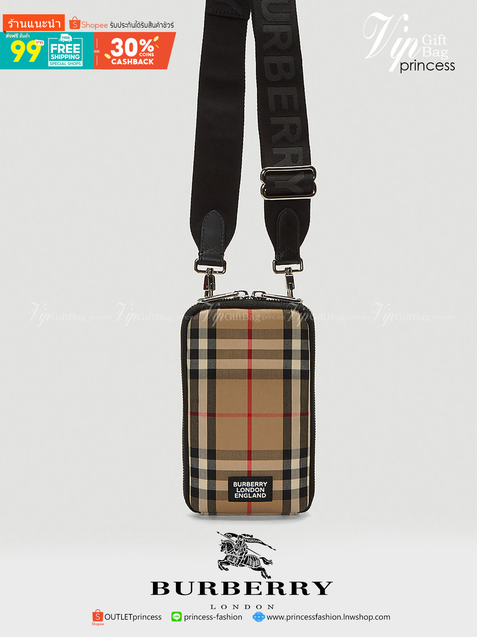 พรีเมี่ยมกิ๊ฟแท้ 💯% 】BURBERRY RYAN SMARTPHONE BAG (Unisex Small Shoulder bag) กระเป๋าใส่โทรศัพท์และของจุกจิกเล็กๆ ด้านหลังมีช่องใส่บัตร งานหนังแท้