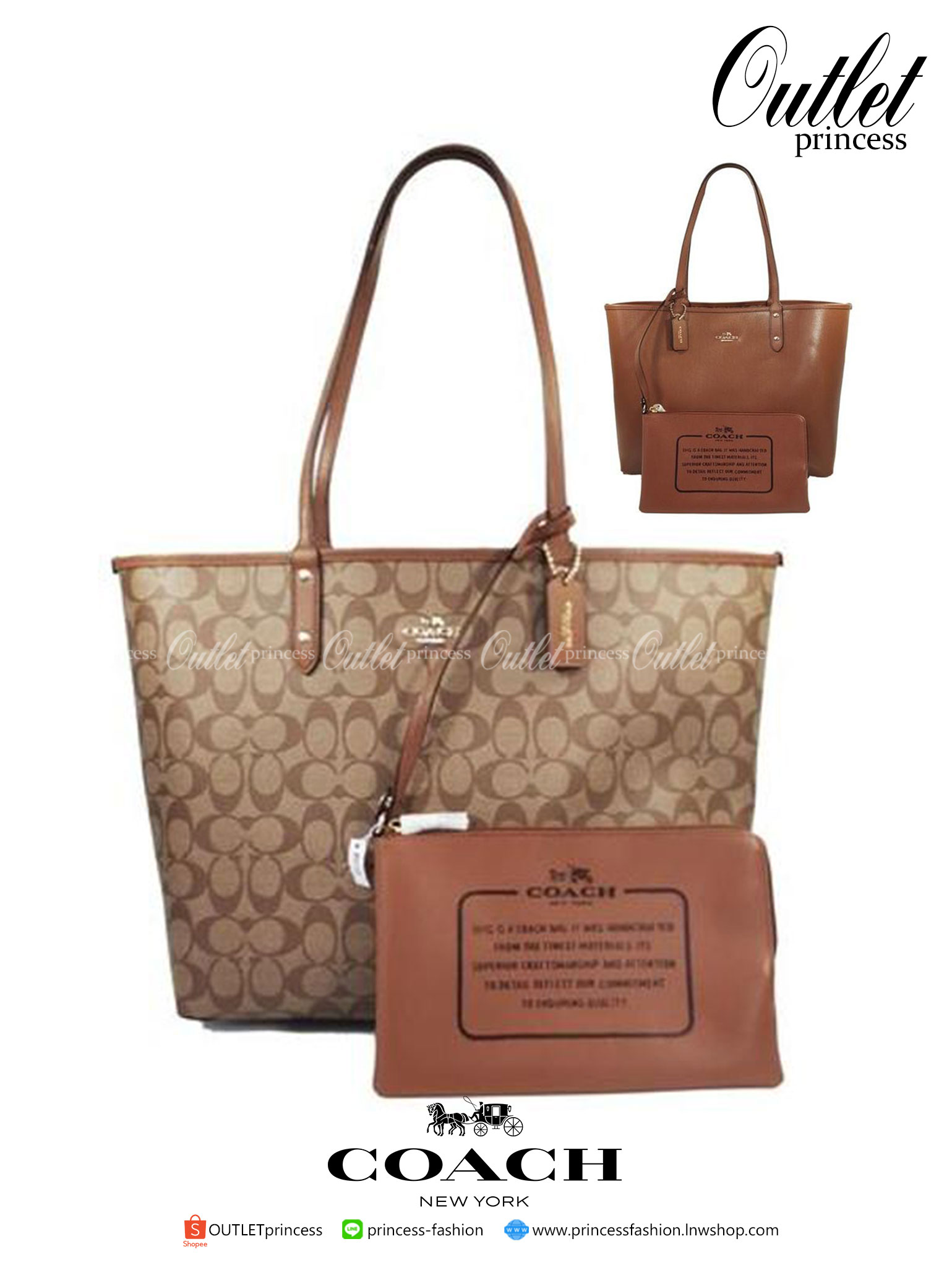 COACH F36658 REVERSIBLE CITY TOTE IN SIGNATURE CANVAS WITH POUCH
