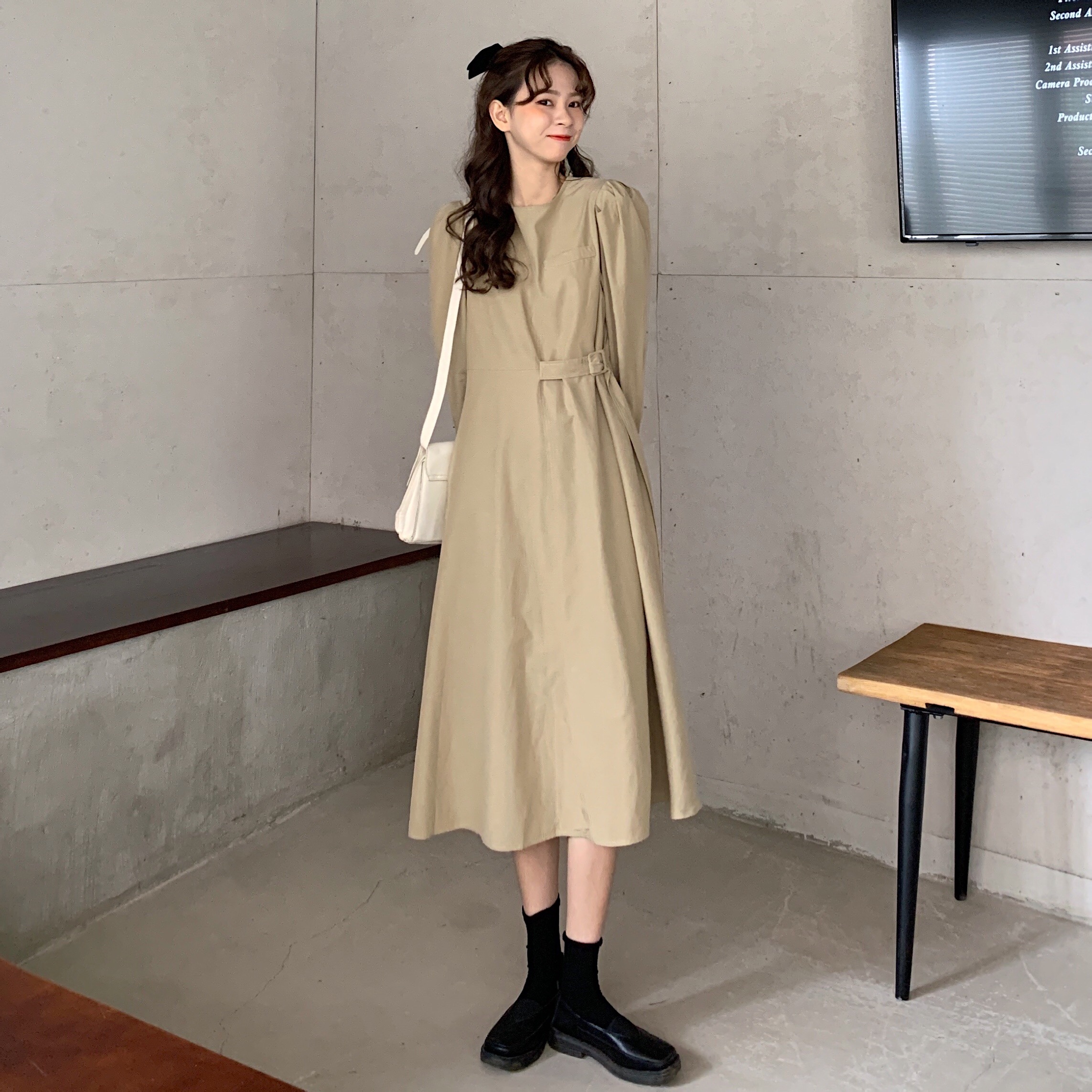 พร้อมส่ง 2 สี 🌷Ayla dress เดรสคอกลมแขนยาวแขนจั๊ม (IN31241)