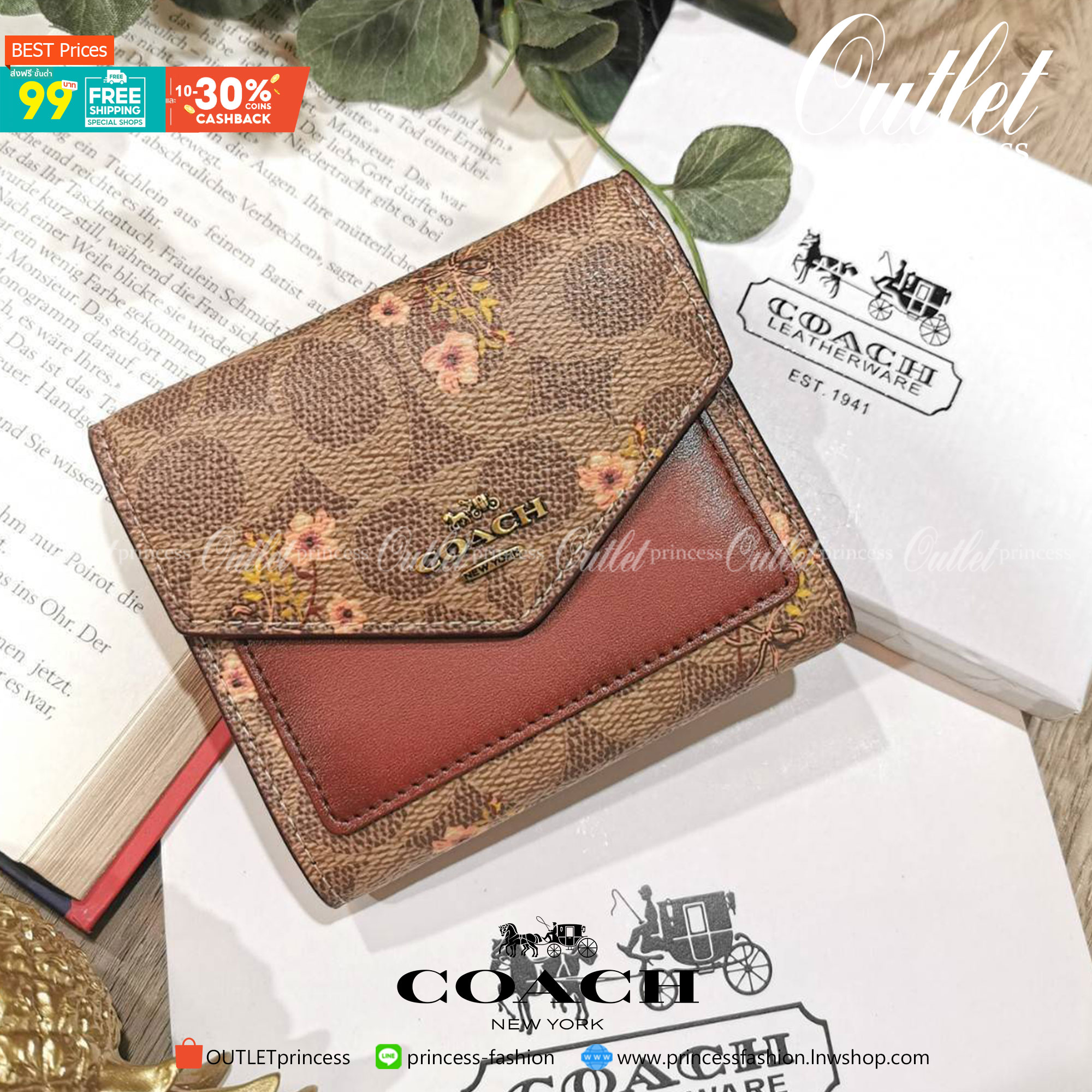 COACH FACTORY SHORT WALLET กระเป๋าสตางค์รุ่นใหม่ล่าสุดจาก Coach Factory Outlet ขนาดกำลังดี พกพาสะดวก ดีไซน์สวยน่าใช้ วัสดุหนังแท้เปิดปิดด้วยฝาปิด Envelop กระดุมด้านหน้ามีโลโก้แบรนด์ด้านหลังมีช่องซิปใส่เหรียญ หัวซิปแบรนด์ ภายในมีช่องใส่ธนบัตรใส่แบงก์พันได้