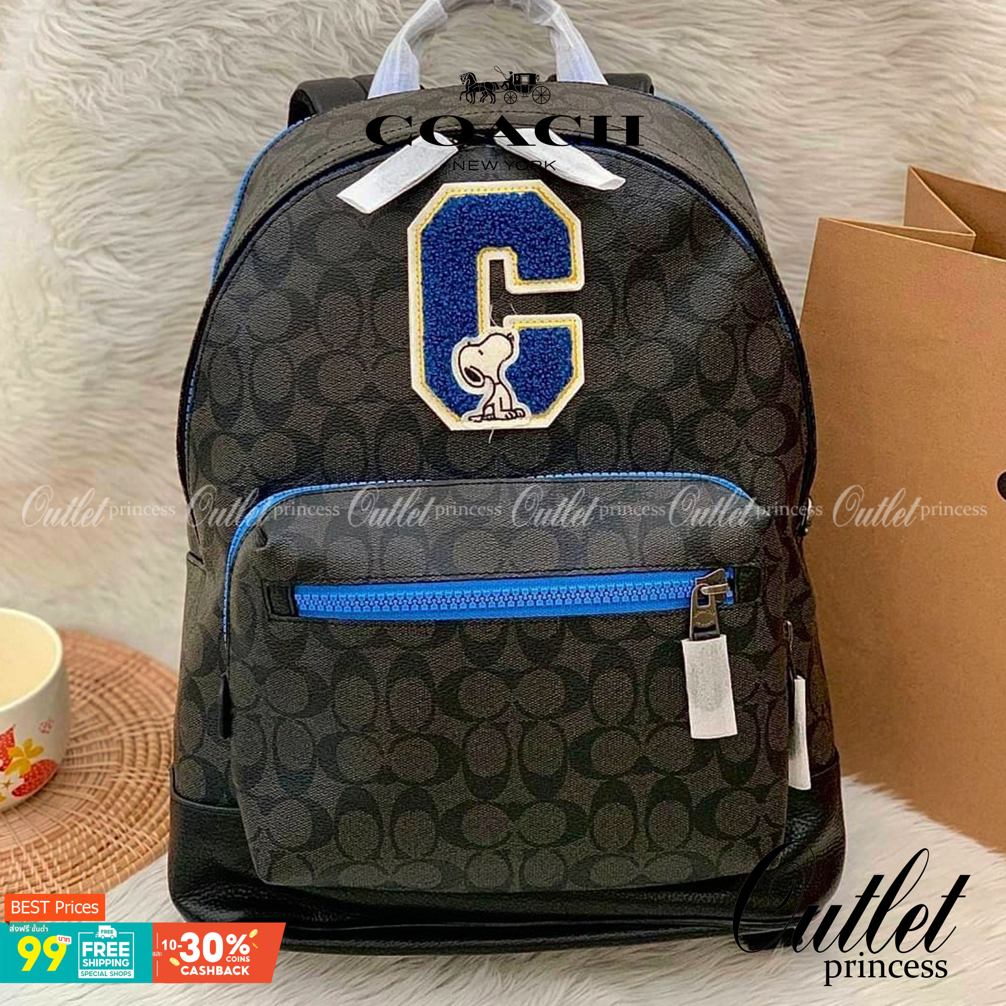 เป้รุ่นใหญ่ คู่ใจไปไหนไปกันค่าาา 🔺ใช้ได้ทั้งชาย//หญิง นะคะรุ่นนี้ Coach C5511 X Peanuts West Backpack In Signature Canvas With Varsity Patches 📌พร้อมส่ง! กระเป๋าสะพายหลังแบบมีหูหิ้ว หนังแท้อย่างดี หนังนิ่มมือดีมากค่ะ! 🌈จุดเด่นตรงด้