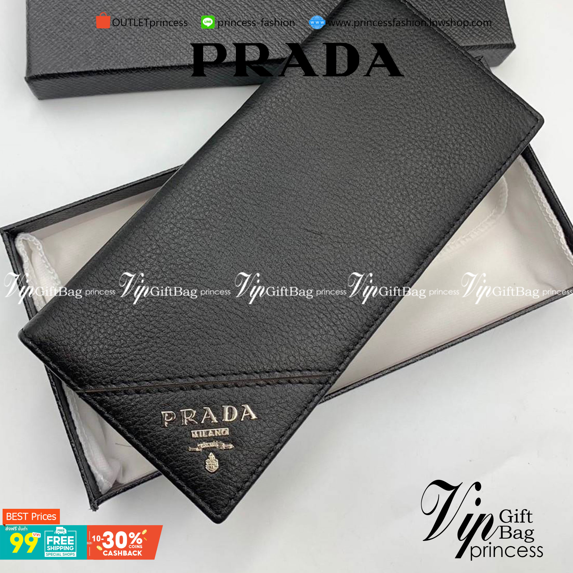 VIP หนังแท้ 】PRADA Large Saffiano Leather Wallet