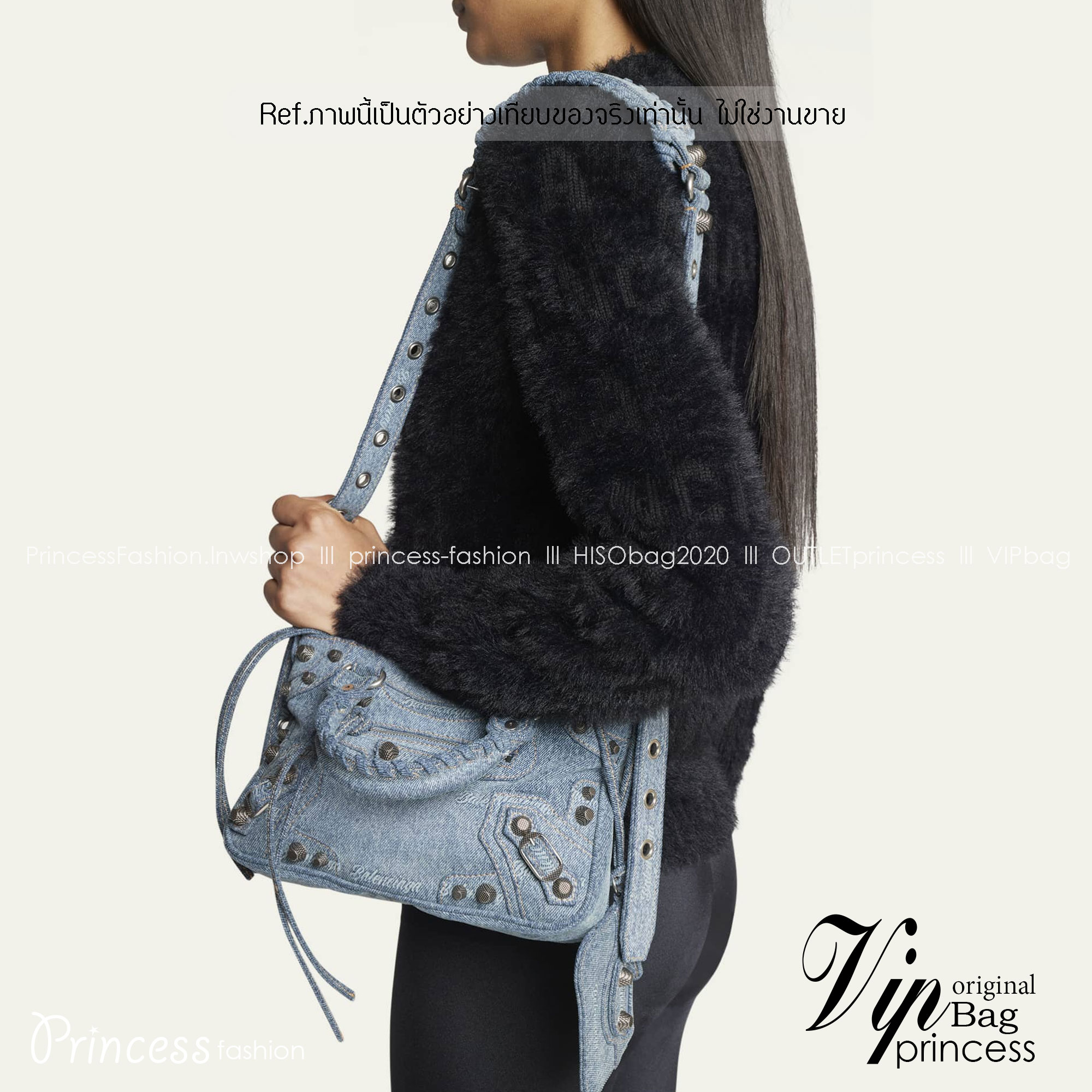 Balenciaga NEO CAGOLE XS HANDBAG DENIM IN BLUE aged-silver hardware กระเป๋าสะพายเดนิม สวยเท่ เกรดออริ 1:1 สลับแท้ ใช้งานต่างประเทศได้