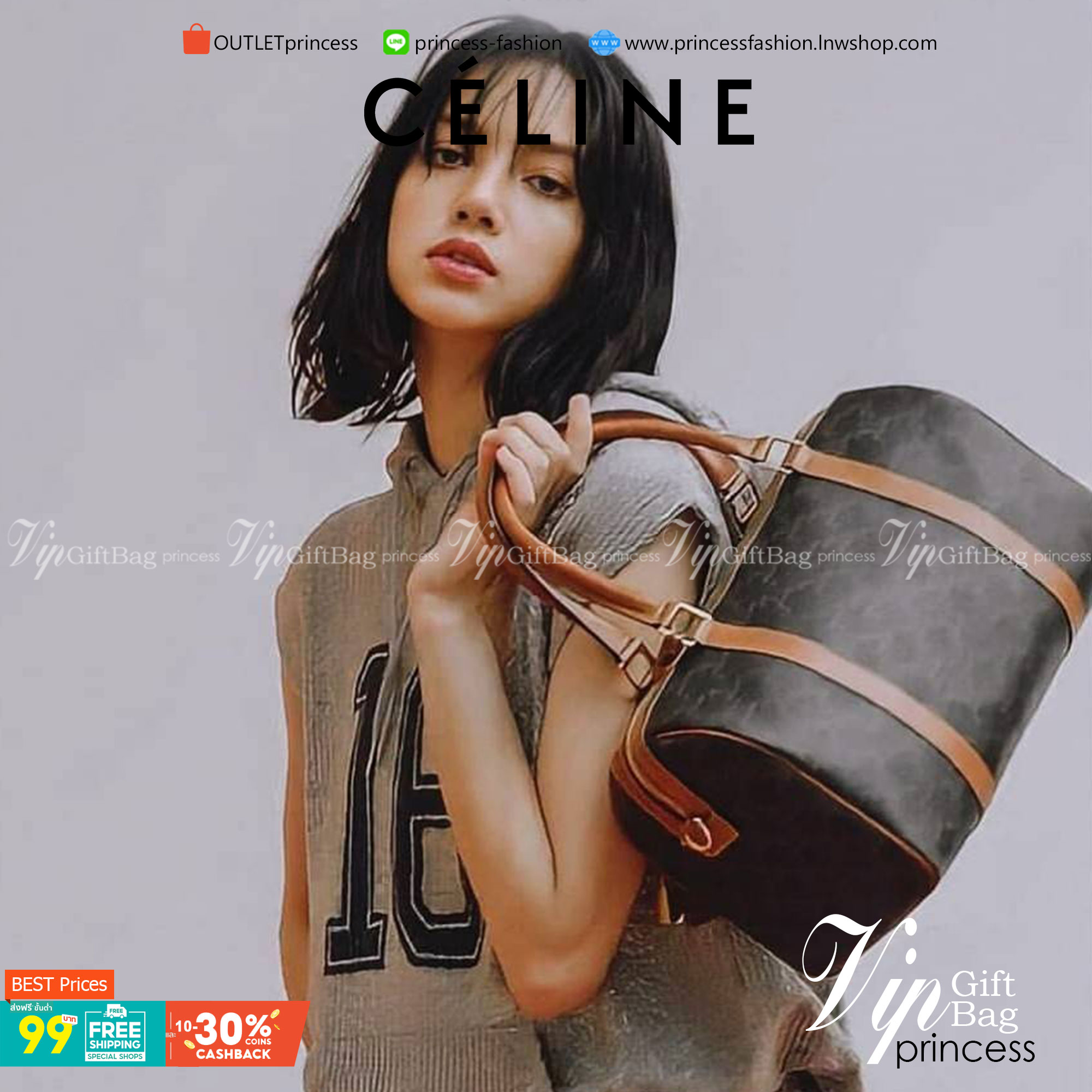 CELINE TRIOMPHE CANVAS BOSTON BAG VIP GIFT WITH PURCHASE (GWP) พรีเมี่ยมกิ๊ฟ Limited Edition จาก CELINE HAUTE PERFUME DUTYFREE วัสดุ TRIOMPHE CANVAS หนังขึ้นลาย Signature สวยหรูสุดคลาสสิคดีไซน์ไม่มีเอ้าท์ เปิดปิดด้วยซิปแบรนด์ มาพร้อมTagห้อยแม่กุญแจอะไหล่แ
