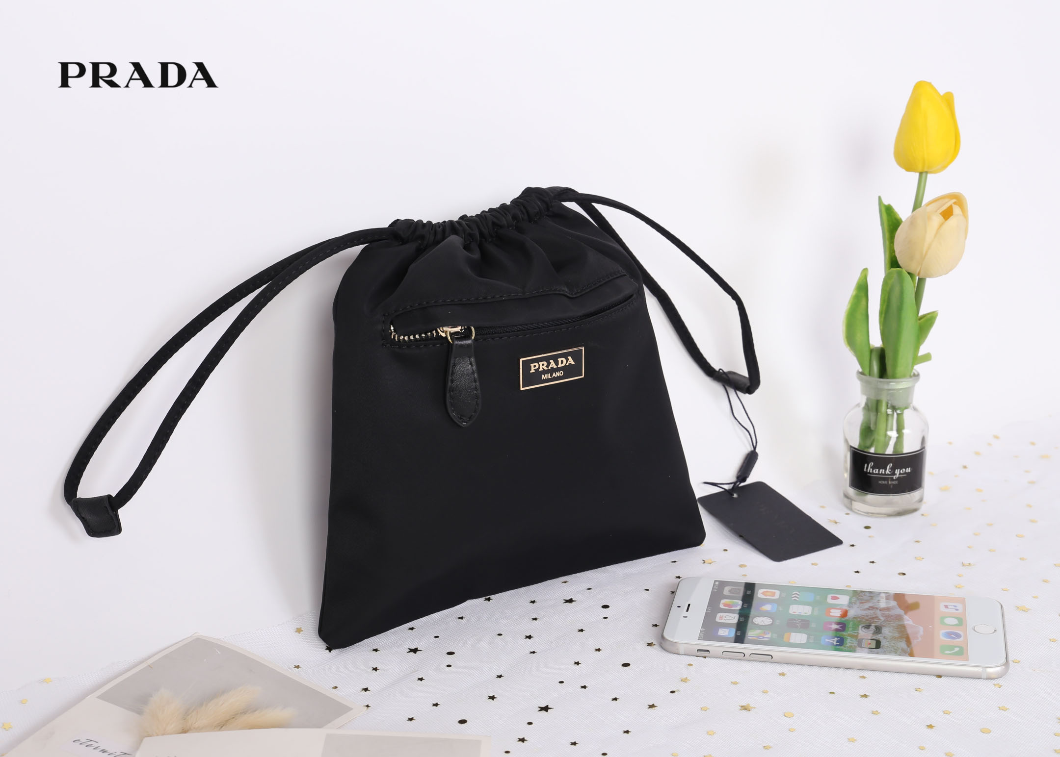 PRADA Drawstring Bag / PRADA BUCKET BAG กระเป๋าอเนกประสงค์ ทรงหูรูด ผ้าไนล่อนเต็มใบ กระเป๋าถือหรือคล้องแขน