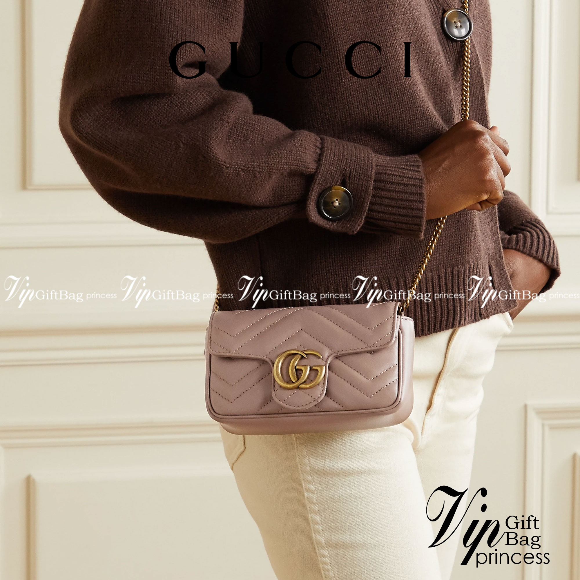 หนังแท้ GUCCI GG Marmont Super Mini กระเป๋าสะพายข้างใบเล็ก น้องมินิ น่ารั๊กมุ้งมิ้ง วัสดุหนังแท้เชฟรอน สายสะพายแบบโซ่ อะไหล่ทองหรูหรา ด้านหน้าประดับโลโก้แบรนด์หรู ทนทาน แข็งแรง น้ำหนักเบา น่ารักมุ้งมิ้ง ไม่ควรพลาดเลยค่า ภาพสินค้าถ่ายจากงานขายจริง ใช้งานต่