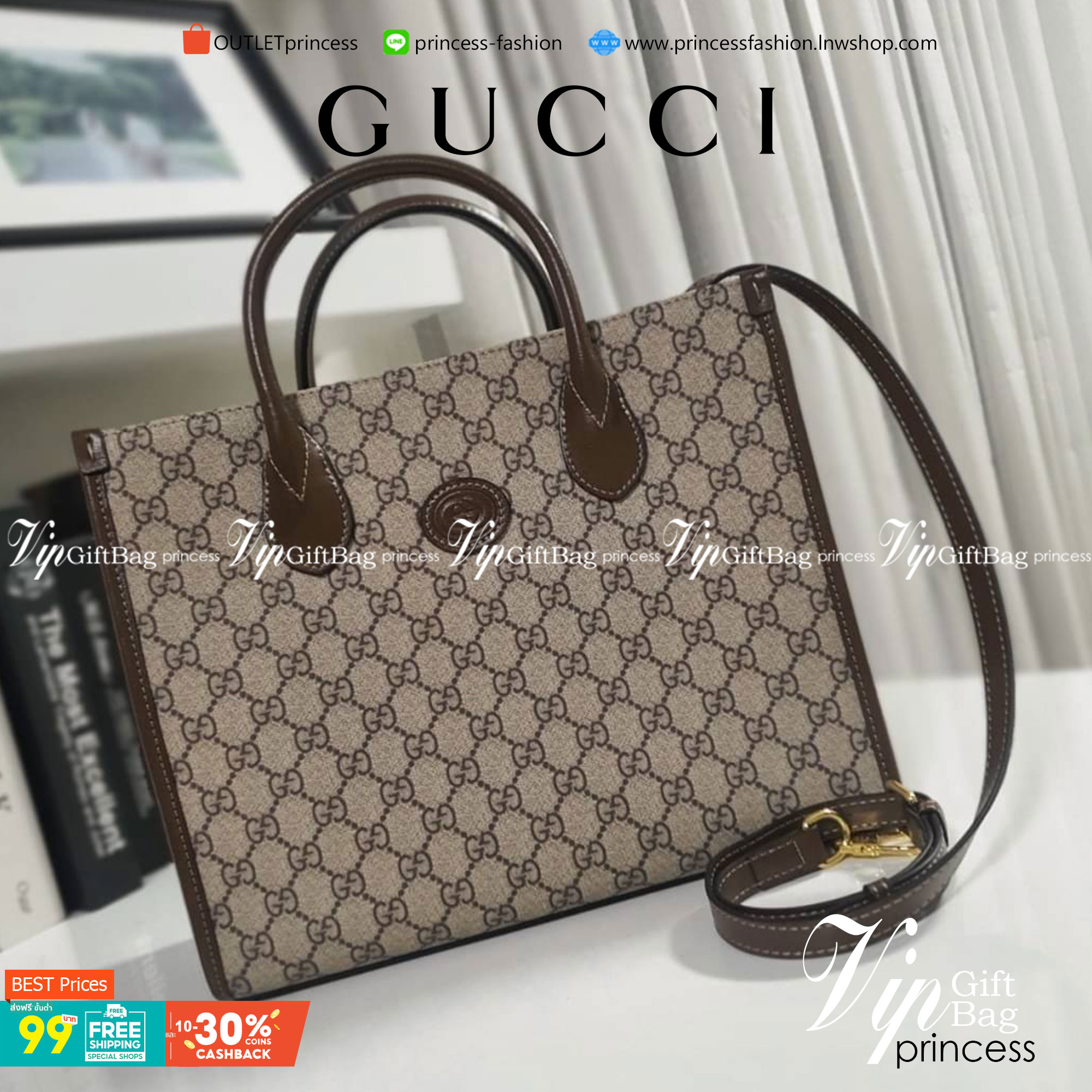 GUCCI FRAGRANCES CROSSBODY BAG VIP ORIGINAL 1:1 GIFT WITH PURCHASE (GWP) พรีเมี่ยมกิ๊ฟ Limited Edition จาก GUCCI PERFUME ใบใหญ่ทรง TOTE **ใส่ไอแพดได้ วัสดุ Geniune Leather หนังแท้ตัดผ้าแคนวาส ทรงเหลี่ยมสุดฮิต ดีไซน์สวยอยู่ทรง ภายในโล่งกว้าง มาพร้อมช่องซิป