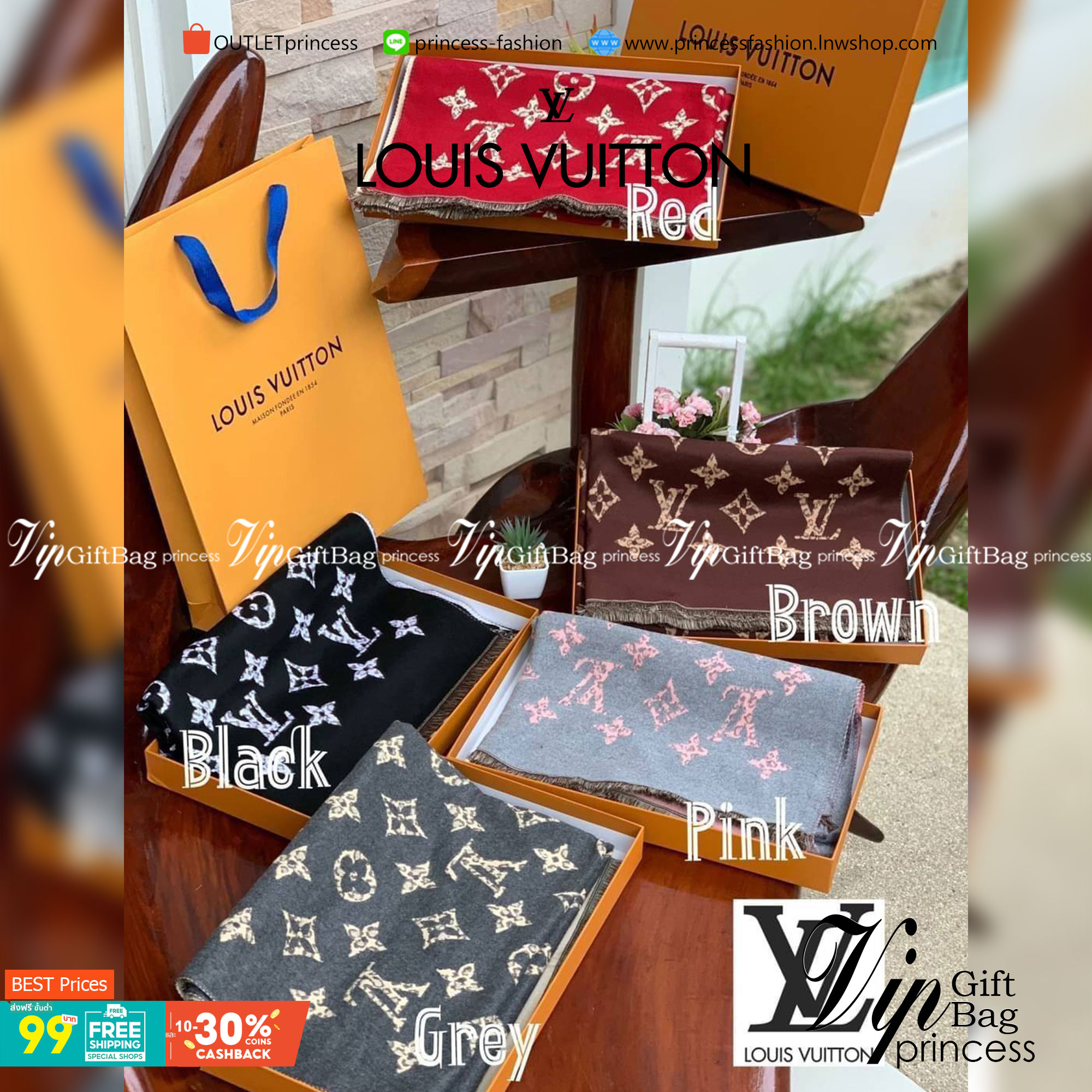 Louis Vuitton Women’s Scarves Accessories อีกหนึ่งแบรนด์ดังจากปารีส ด้วยงานพรีเมี่ยมกิ้ฟ ส่งมอบความรู้สึกดีๆให้กับคนที่คุณรัก ในรูปแบบผ้าพันคอและผ้าคุมไหล่ผืนใหญ่ให้ความอบอุ่น ถักทอด้วยผ้าcashmere ผ้าเนื้อดี สัมผัสนุ่มมือ ทอลายในตัว สีและลายคมชัด เหมาะสำห