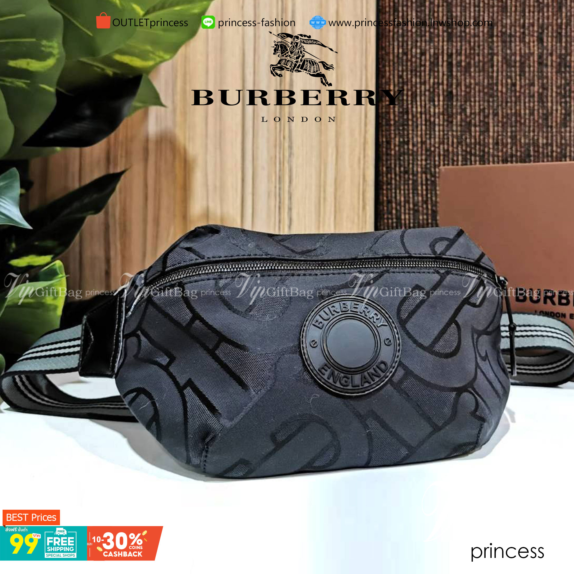 BURBERRY FRAGRANCES MONOGRAM BELT BAG VIP GIFT WITH PURCHASE (GWP) กระเป๋าพรีเมี่ยมกิ๊ฟ Limited จากน้ำหอม BURBERRY วัสดุ100%POLYAMIDE (Nylon & Canvas) น้ำหนักเบามีโลโก้ด้านหน้าเปิดปิดด้วยซิปหัวซิปแบรนด์ ด้านหลังมีช่องซิป ภายในมีโลโก้ใช้ใส่มือถือ กระเป๋าสต