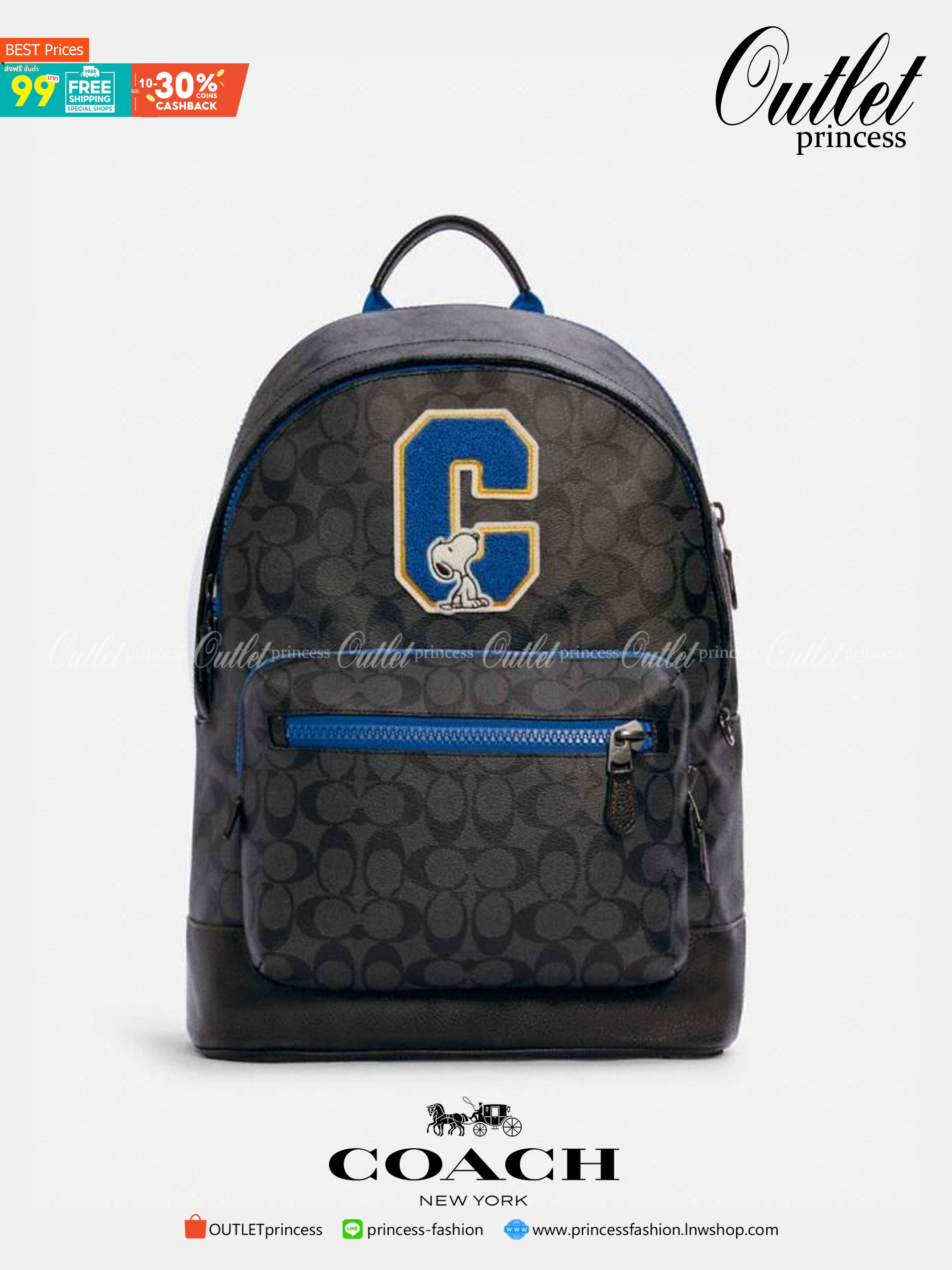 เป้รุ่นใหญ่ คู่ใจไปไหนไปกันค่าาา 🔺ใช้ได้ทั้งชาย//หญิง นะคะรุ่นนี้ Coach C5511 X Peanuts West Backpack In Signature Canvas With Varsity Patches 📌พร้อมส่ง! กระเป๋าสะพายหลังแบบมีหูหิ้ว หนังแท้อย่างดี หนังนิ่มมือดีมากค่ะ! 🌈จุดเด่นตรงด้