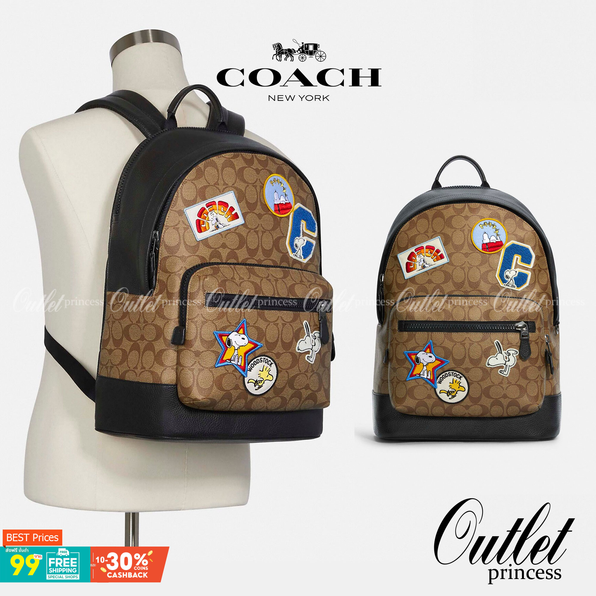 Coach x peanuts west backpack in signature canvas with snoopy กระเป๋าเป้ไซส์ใหญ่ คอลเลคชั่นยอดฮิต!! เป็นรุ่นสุดยอดของความคลาสสิค คูลๆ ใช้งานง่าย ได้ทั้งหนุ่มๆและสาวๆ วัสดุหนังแคนวาสเคลือบลายสลับหนัง pepble น่าใช้ด้วยดีไซน์ patches เหล่าผองเพื่อนสนูปพี เปิ