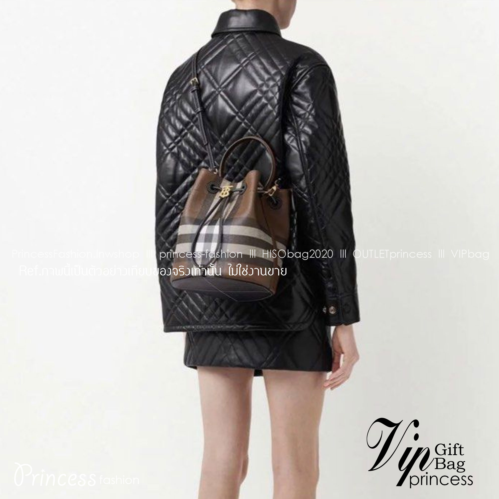 Burberry Brown Small TB Bucket Bag / BURBERRY MONOGRAM BUCKET BAG กระเป๋าถือ กระเป๋าสะพายครอสบอดี้ วัสดุหนังพิมลาย MONOGRAM โทนเข้ม