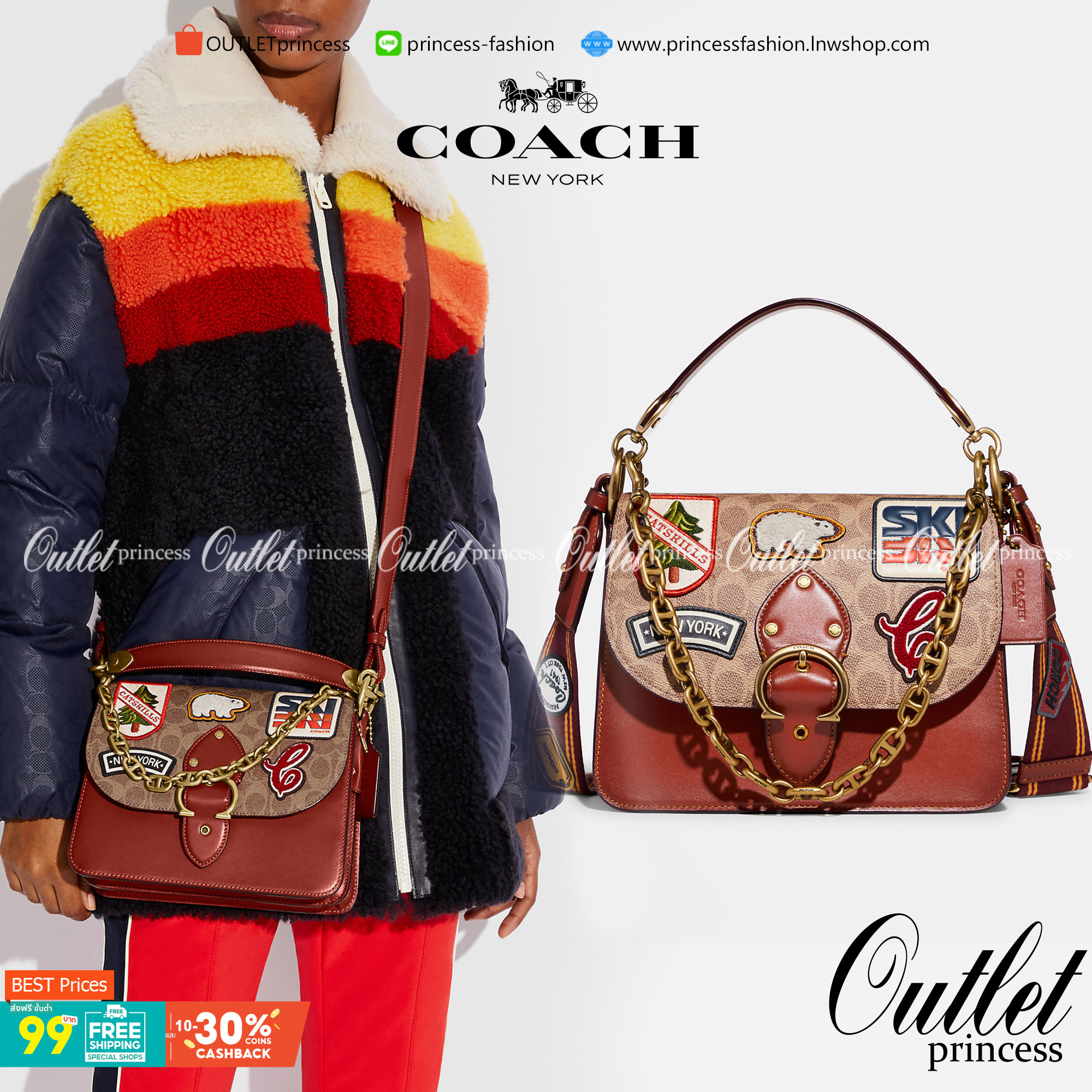 OUTLET 】COACH BEAT SHOULDER BAG IN SIGNATURE CANVAS WITH PATCHES (C6837) ไหวมั้ยเนี้ย!! สวยฟาดอีกแล้วนะยูวว 🤩🌺คอลเลคชั่นใหม่สุดปัง อลังเวอร์!//กระเป๋าถือ สะพายไหล่ลาย SIGNATURE ตกแต่งความเก๋ด้วยแผ่นแปะลวดลายที่มีเฉพาะจาก COACH คอลเลคชั่นนี