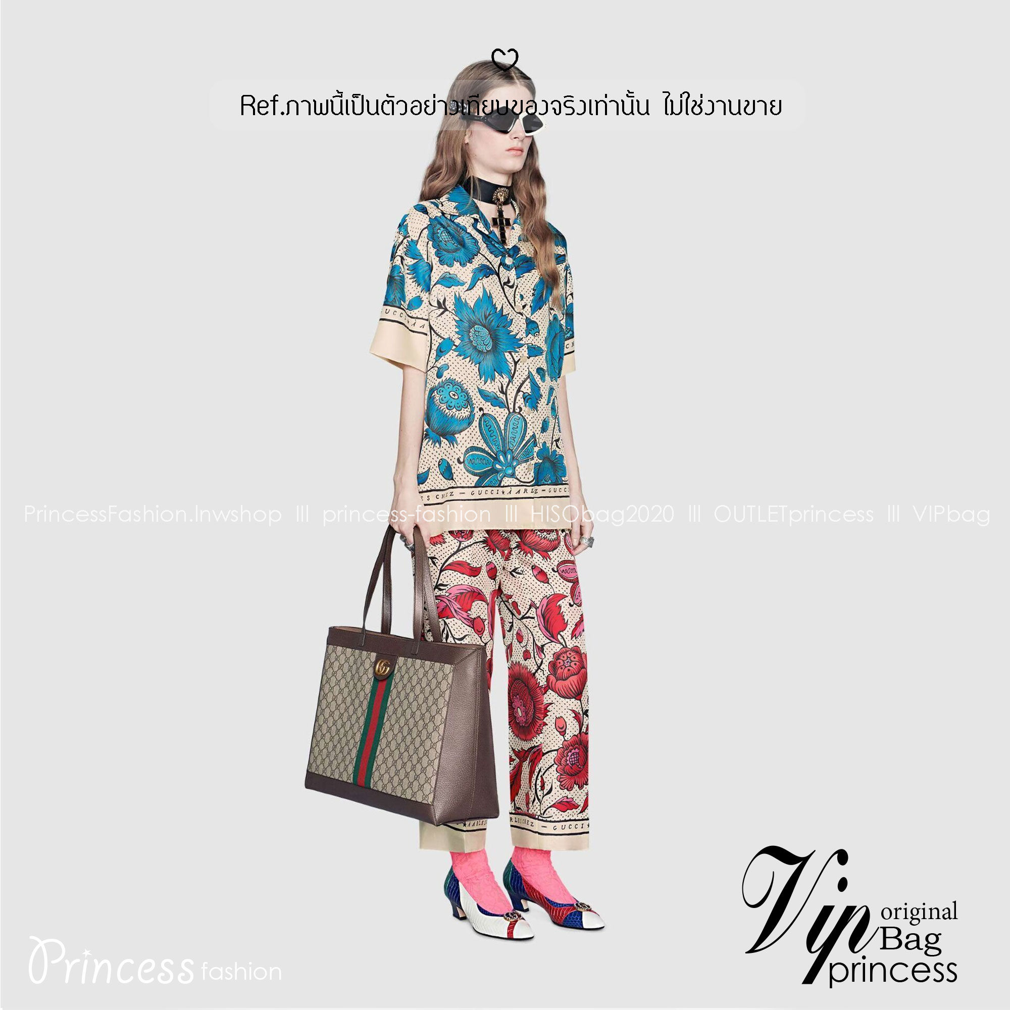 GUCCI Soft GG Supreme Ophidia Tote Bag กระเป๋าถือสะพายไหล่ทรง shopping ขนาดใหญ่จุใจคุ้มสุดๆ!! ดีไซน์เรียบง่ายสุดคลาสสิค โดดเด่นด้วยแถบผ้าสีแดงเขียวสวยเด่นเป็นเอกลักษณ์