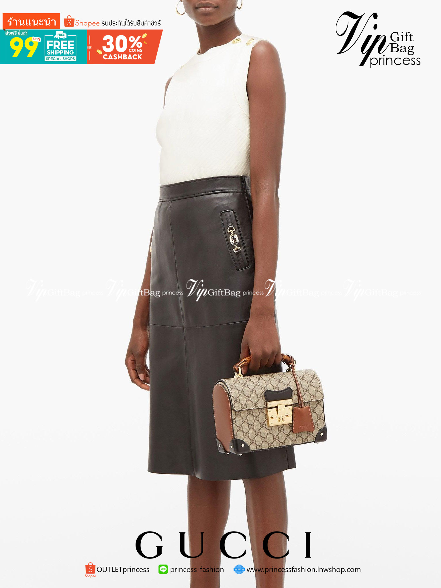 VIP 】หนังแท้ GUCCI Padlock GG small bamboo shoulder bag พร้อมส่งที่ไทย