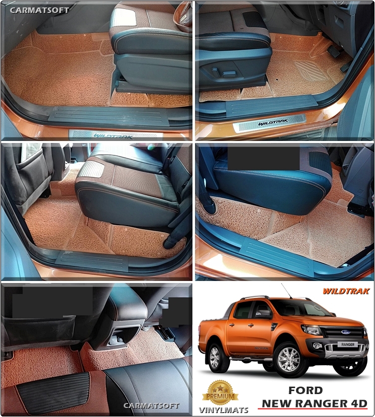 พรมดักฝุ่นไวนิล FORD RANGER 4D ปี2012-21 WildTrak พรมดักฝุ่นในรถ รีดขอบ สีชามัวร์ เต็มคัน