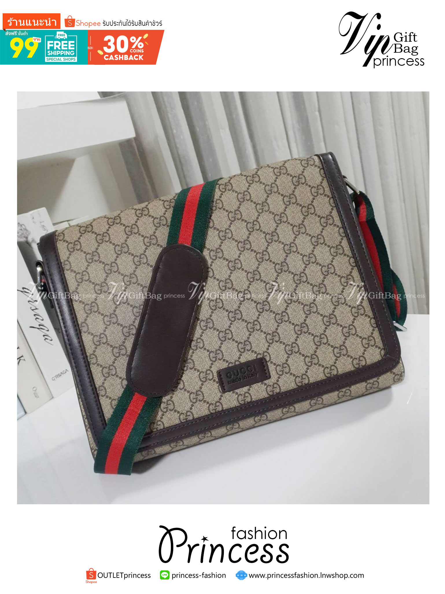 GUCCI VINTAGE MASSENGER BAG ใบใหญ่ ลายแบรนด์ตัดขอบ ทรงสุดฮิต ดีไซน์สวยตัวกระเป๋าอยู่ทรง