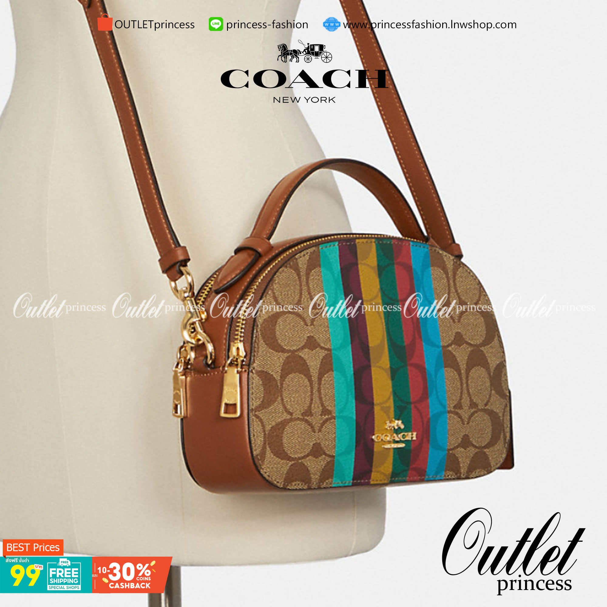 COACH C5642 SERENA SATCHEL IN SIGNATURE CANVAS WITH STRIPE ดีไซน์ stripe ที่แสนจะโดดเด่น กับคอลเลคชั่นยอดฮิต ที่ sold out ไปแล้วในหลายประเทศ!! กระเป๋าสะพายข้างทรงสวย ลุคผู้ดี วัสดุหนังแคนวาสสลับหนังแท้ เปิด-ปิดด้วยซิป 2 ช่องหลัก ภายในเป็นช่องโล่ง เก็บของไ