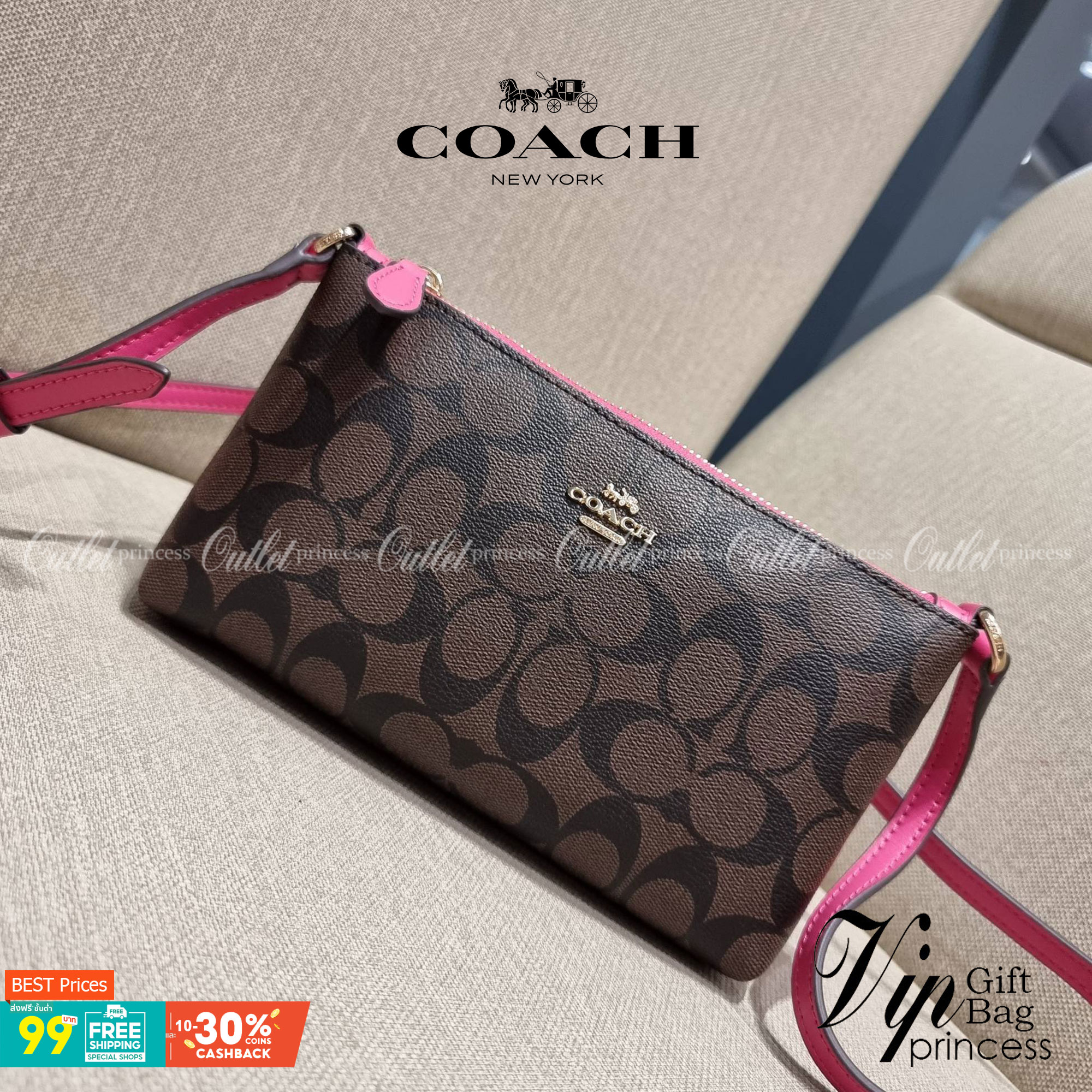 COACH C1653 ZIP TOP CROSSBODY SIGNATURE CANVAS คอลเลคชั่นใหม่ ปังและสวยไปอีกหนึ่ง สาวๆตามหาต้องไอเท็มนี้ กระเป๋าสะพายข้าง ใช้งานง่าย สายสะพายในตัว ปรับได้สบายๆ ดีไชน์รูปทรงออกมาคลาสสิค น่าใช้ วัสดุหนังแคนวาส เปิด-ปิดด้วยซิป ภายในเป็นช่องโล่ง มีช่องใส่บัตร