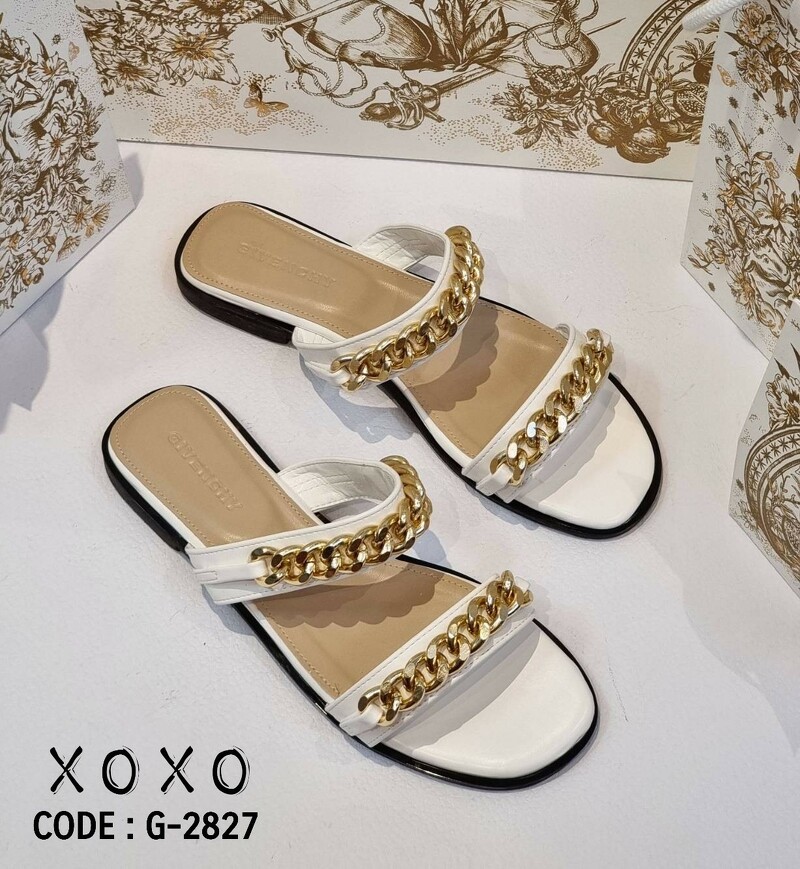 Givenchy Sandals แตะ โซ่ สวย เก๋ งานขายดีตลอดกาล แมทส์ชุดง่าย น้ำหนักเบา วัสดุหนัง PU แต่งโซ่อย่างดีอะไหล่หนา ดูแพงเกินราคาขาย น้ำหนักเบา