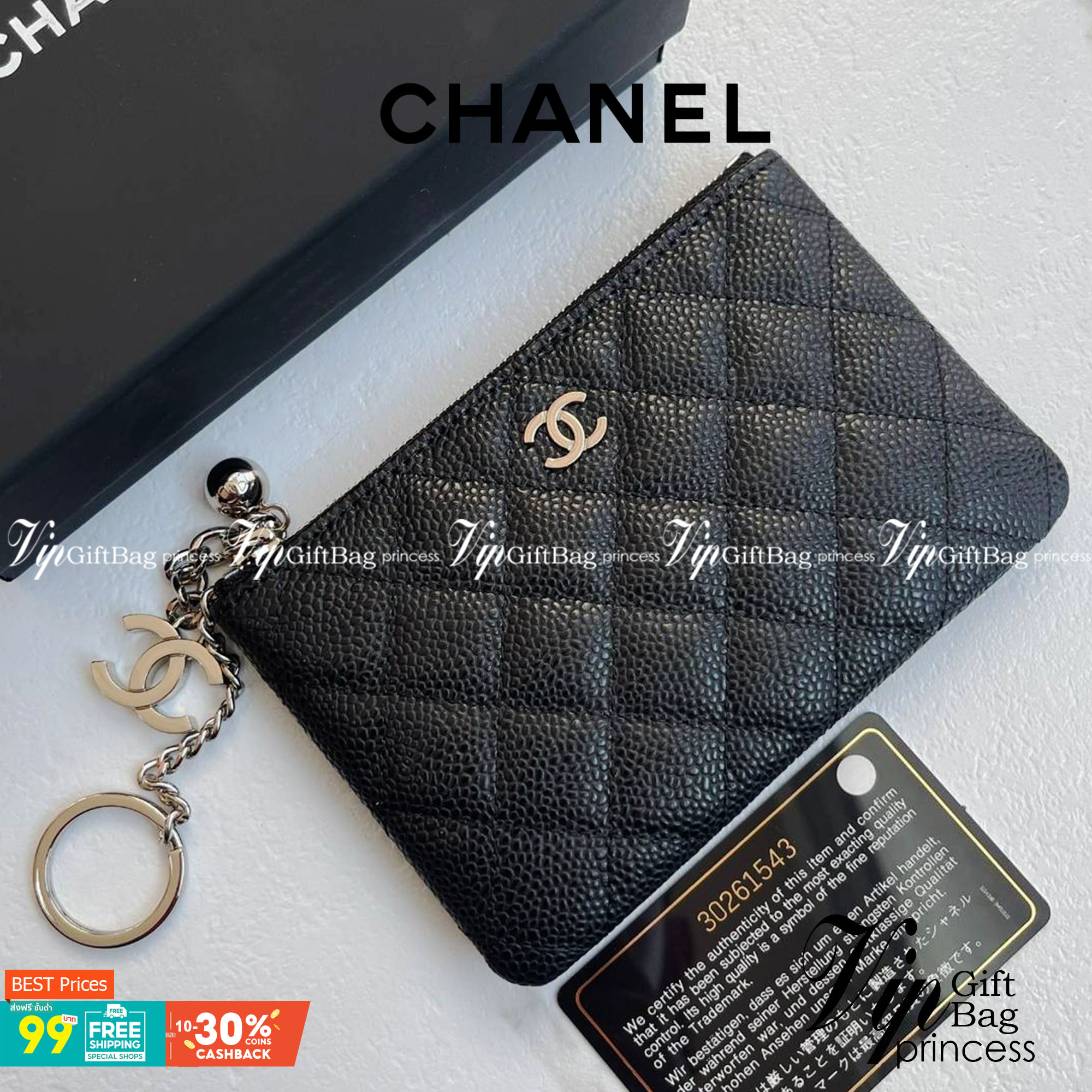 CHANEL MINI WALLET CAVEAR งานหนังแท้คาเวียร์สวยหรู ใช้งาน ตทป ได้ กระเป๋าใส่การ์ดหรือใส่แบงค์ รุ่นใหม่ที่สามารถใส่การ์ดได้เยอะ งานสวยมากค่ะ