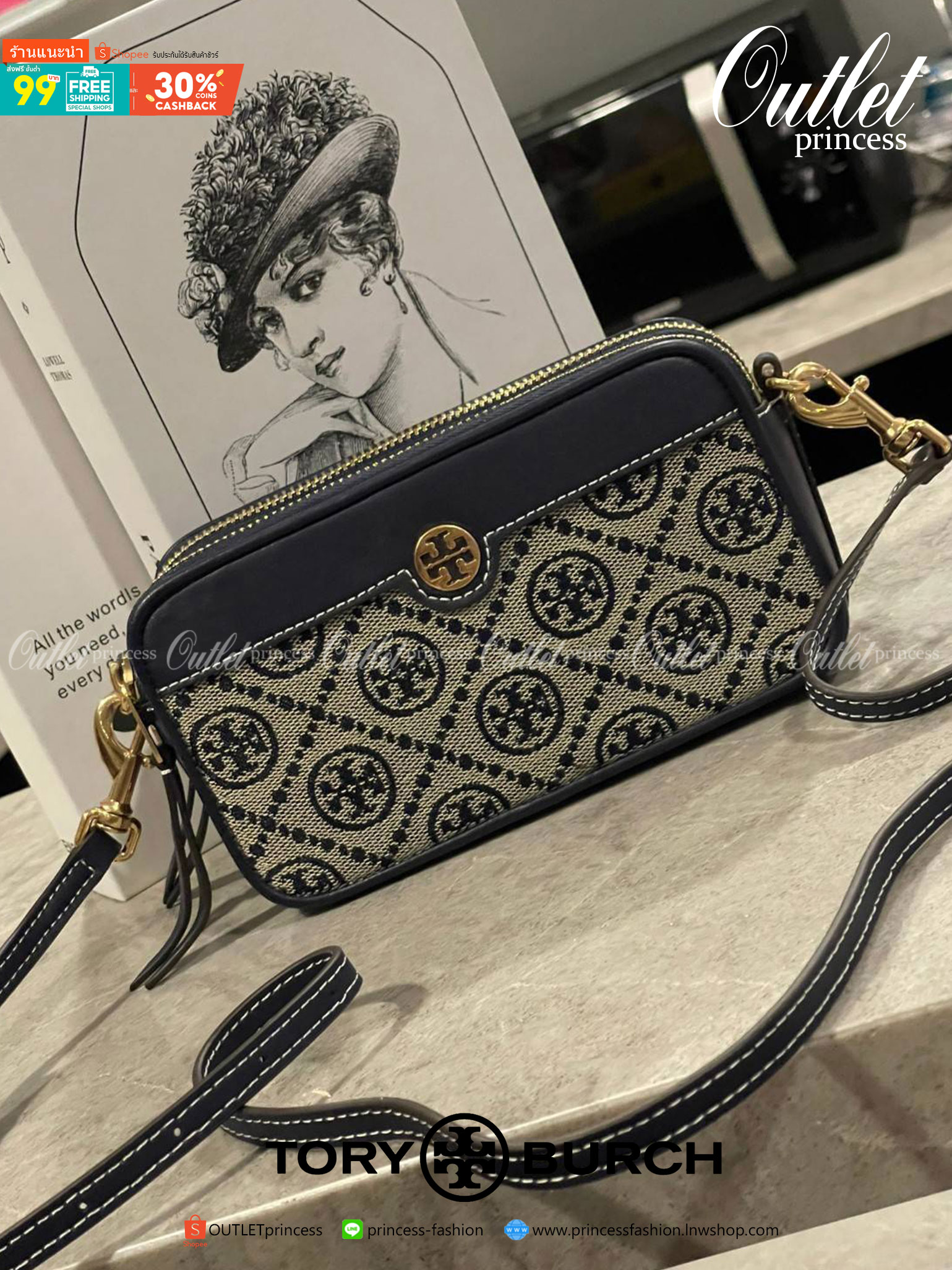 ของแท้ 💯% Tory burch t monogram jacquard double-zip mini bag พลาดไม่ได้กับTory burch ที่รนำเอาลวดลาย T Monogram มารังสรรค์ลงบนไอเท็มต่างๆ ในคอลเล็กชั่นการทอลายแบบแจ็กการ์ดสุดประณีต