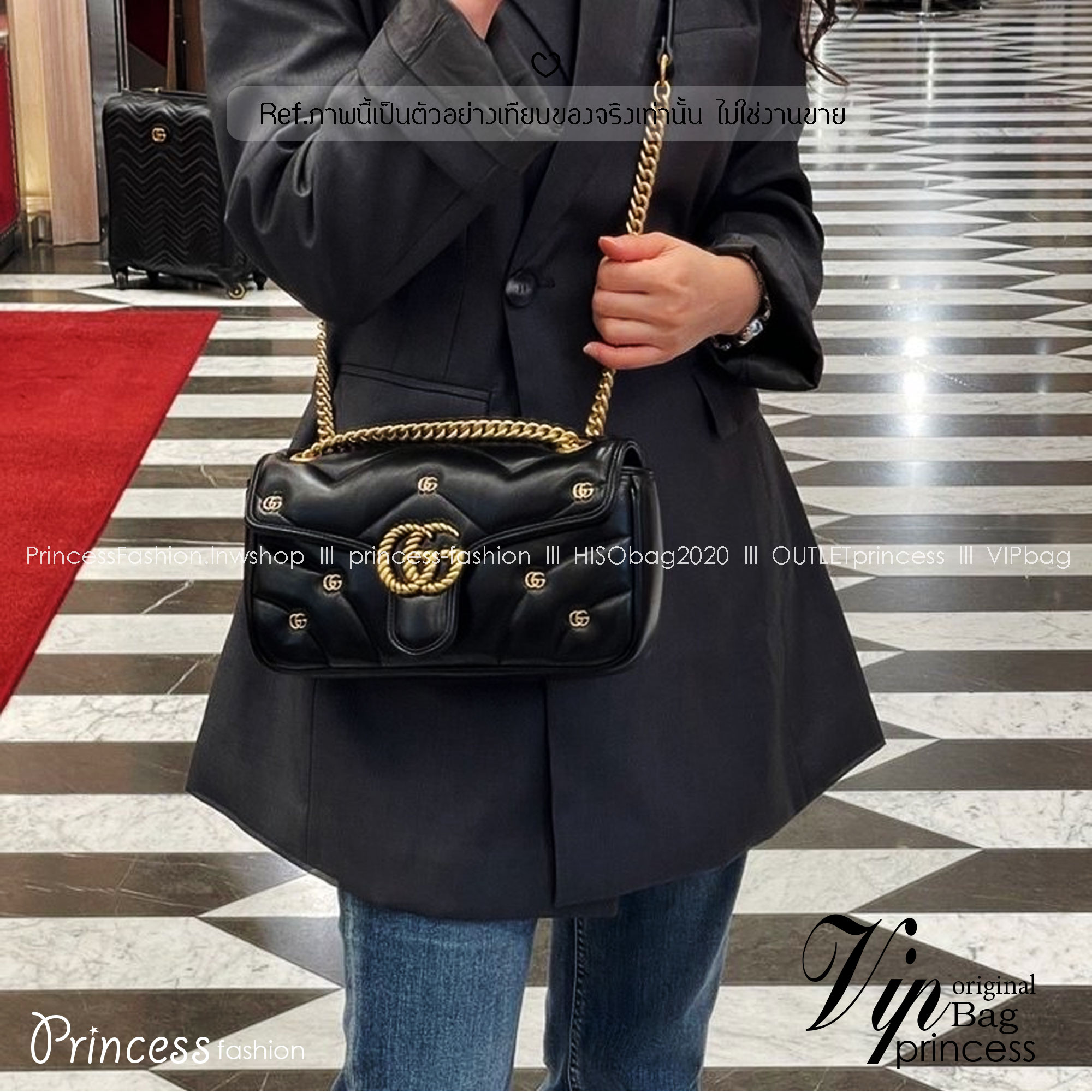 GUCCI GG Marmont Shoulder Bag with monogram-plaque กระเป๋าสะพายรุ่นคลาสสิค ดีไซน์ใหม่ ตกแต่งโลโก้ GG เต็มใบ เพิ่มความลูกคุณลักชูไปอีก สีสวยขับผิว ดูแพง อัพลุคได้สบายๆ