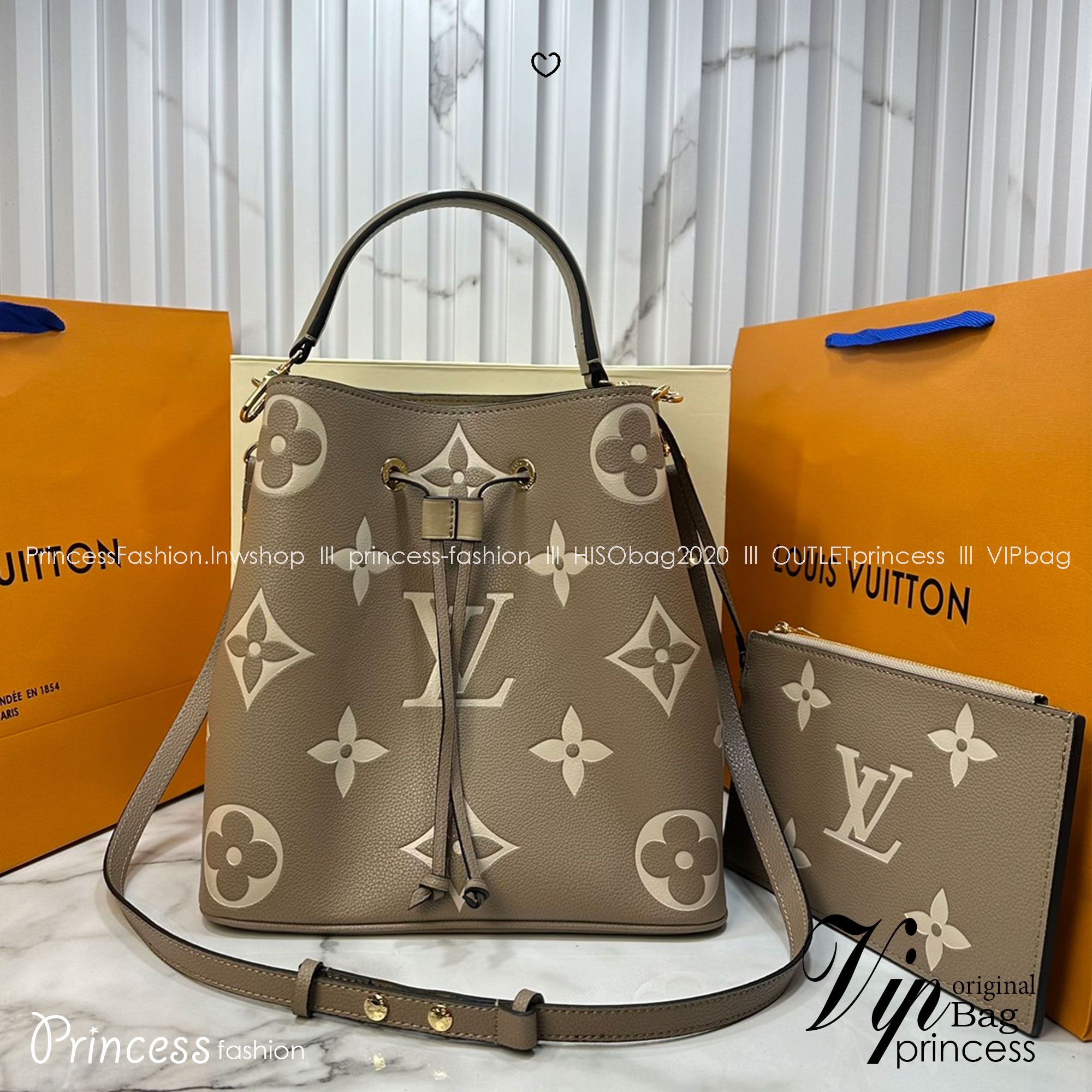 LV NeoNoe Bucket Bag / LV NéoNoé MM Bicolor Monogram Empreinte Leather กระเป๋าสะพายทรงบัคเก็ตใบใหญ่ โดดเด่นและเป็นเอกลักษณ์ด้วยการตกแต่งลายพิมพ์