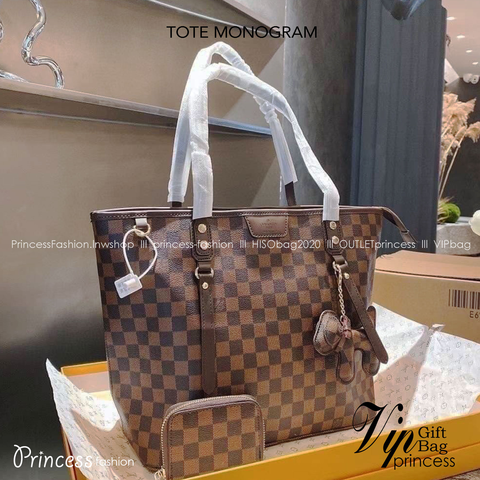 LV Neverfull Monogram / LV TOTE SET 3IN1 กระเป๋าสะพายใบใหญ่ทรง tote มาพร้อมกระเป๋าสตางค์ และตัวห้อยน้องหมาน่ารัก เป็นอีกรุ่นที่มีคนใช้กันทั่วบ้านทั่วเมือง