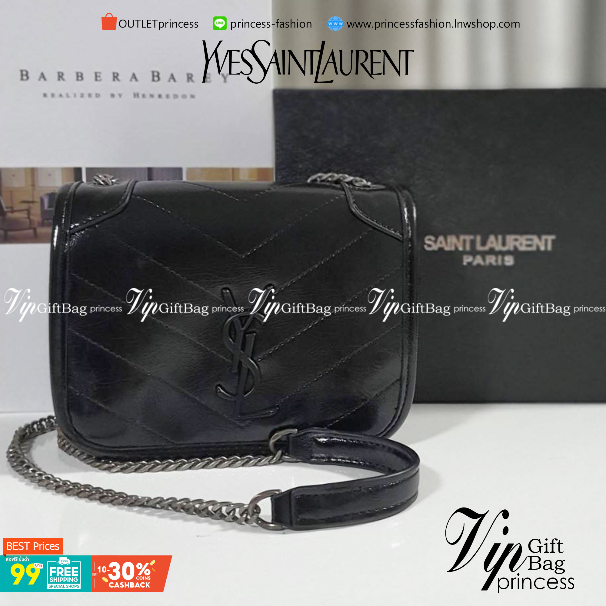 VIP 】YVES SAINT LAURENT YSL BAG VIP GIFT WITH PURCHASE (GWP) พรีเมี่ยมกิ้ฟ Limited Edition จาก YSL DUTY FREE COUNTER วัสดุหนังPu สีดำเงา ทรงสี่เหลี่ยมหนังสวยหรูอยู่ทรงเปิดปิดด้วยฝาปิดโลโก้แบรนด์อะไหล่เงินรมดำ ภายในโล่งมีช่องหลัก และช่องซิปสามารถใส่มือถือข