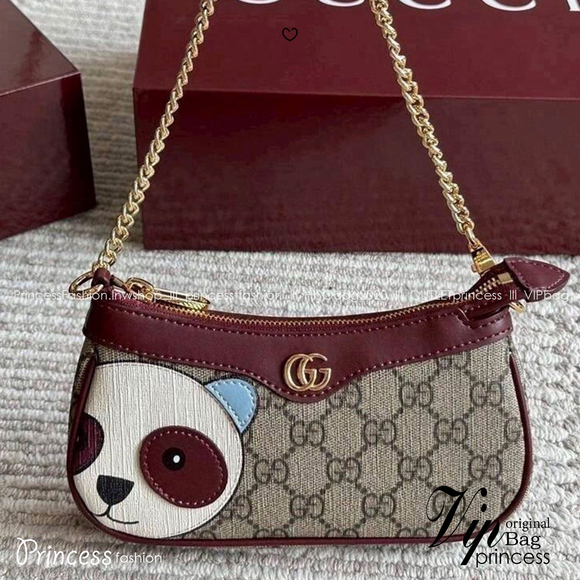 Gucci Ophidia Mini Bag with Panda กระเป๋าถือ/คล้องไหล่ ตกแต่งลายน้องแพนด้าโดดเด่น ไซส์มินิปุ๊กปิ๊กน่ารักสุดคิ้วสะดุดตา สายโซ่สีทองเพิ่มความหรูหรา แฝงความไฮน์ในตัว