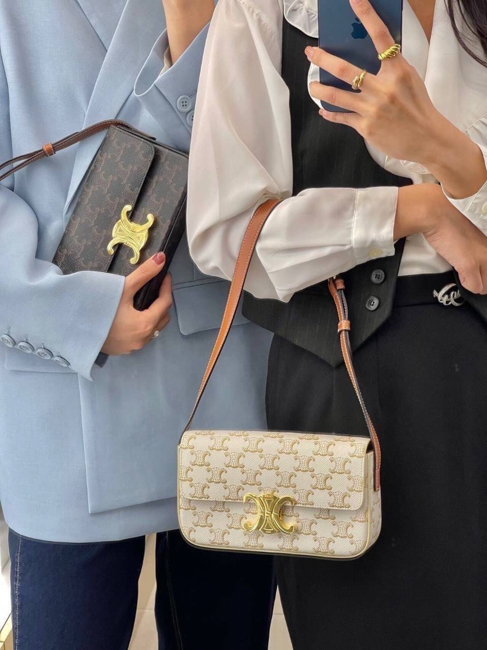 CELINE TRIOMPHE SHOULDER BAG VIP ดีไซน์ยอดนิยมสไตล์สาว LISA ทรงเหลี่ยมหนังSaffianoสวยหรูอยู่ทรง