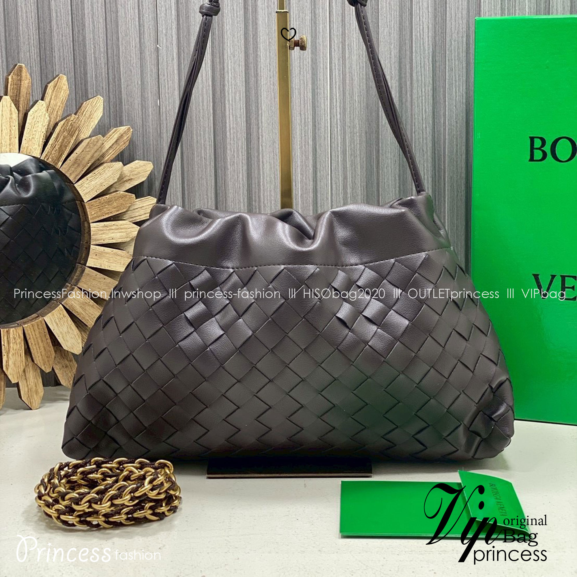 ORI หนังแท้ | Bottega Veneta Dustbag Notte Bag / Bottega Hobo Bag กระเป๋าสะพายดีไซน์สานเป็นเอกลักษณ์ เรียบง่ายไฮคลาส เชือกผูก พร้อมสายสะพายโซ่
