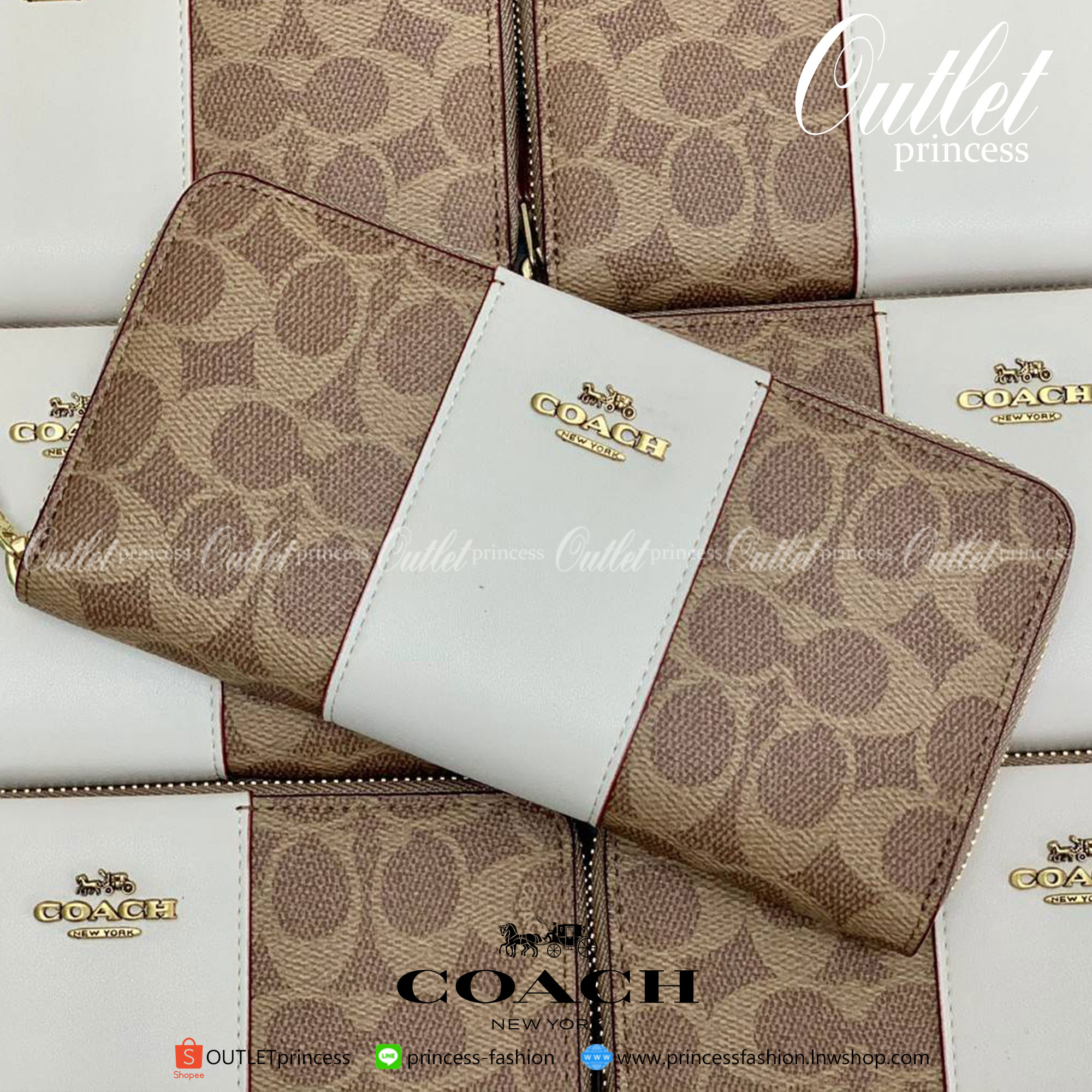 ของแท้ COACH ACCORDION ZIP WALLET ((31546)) กระเป๋าเงินใบยาว แบบซิปรอบ หนังแท้ ตัดหนังเรียบตรงกลางสวยงามค่ะ