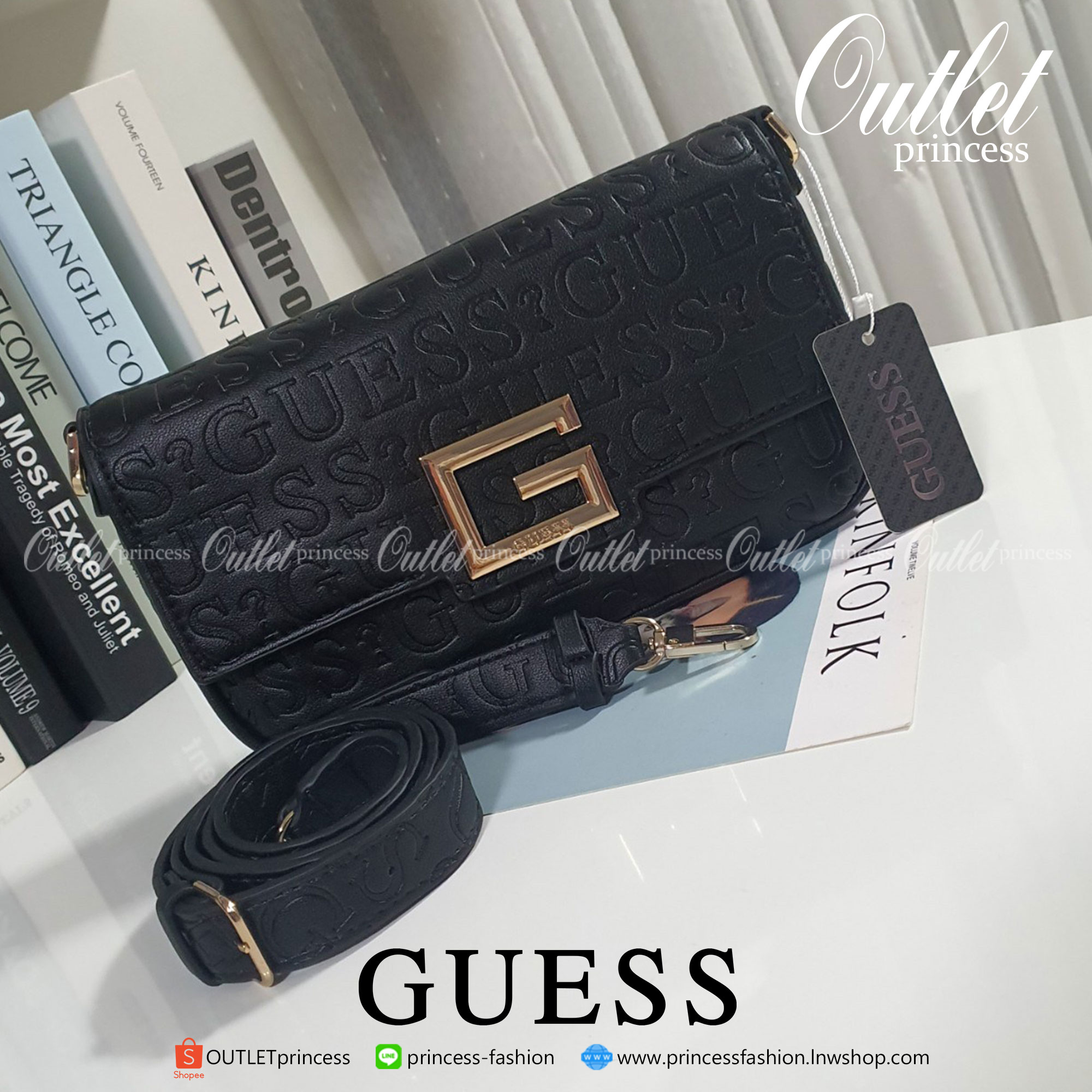 ของแท้ GUESS Brightside Debossed Logo Shoulder Bag กระเป๋าสะพายไหล่-ครอสบอดี้ ใช้ได้หลายสไตล์
