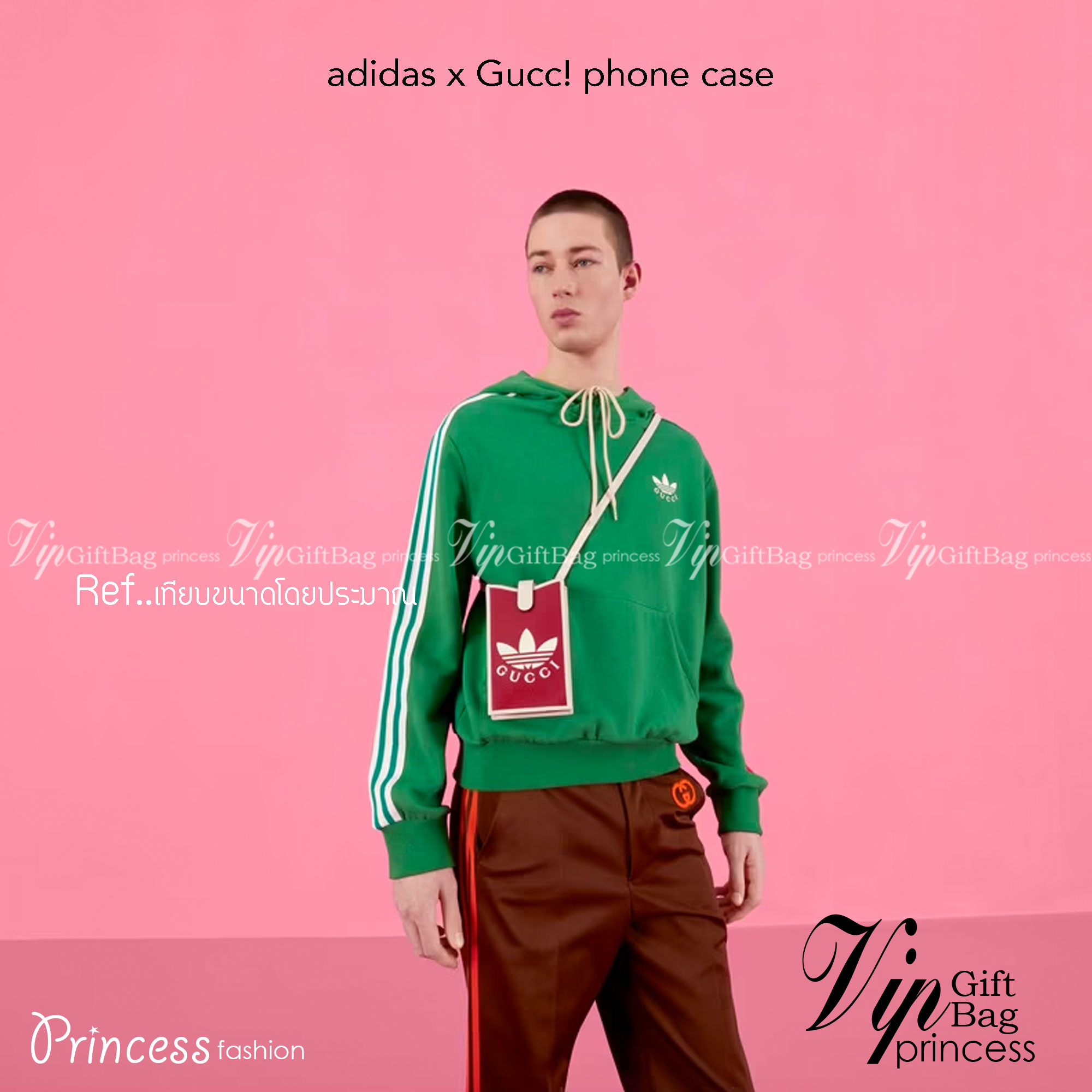 adidas x Gucci phone case ไม่มีได้ยังไง หนุ่มๆสาวๆต้องมีติดตัวค่ะ กระเป๋าใส่มือถือ มีโลโก้แบรนด์แบบนูนอันเป็นสัญลักษณ์ของคอลเลคชั่นนี้เลยค่ะ