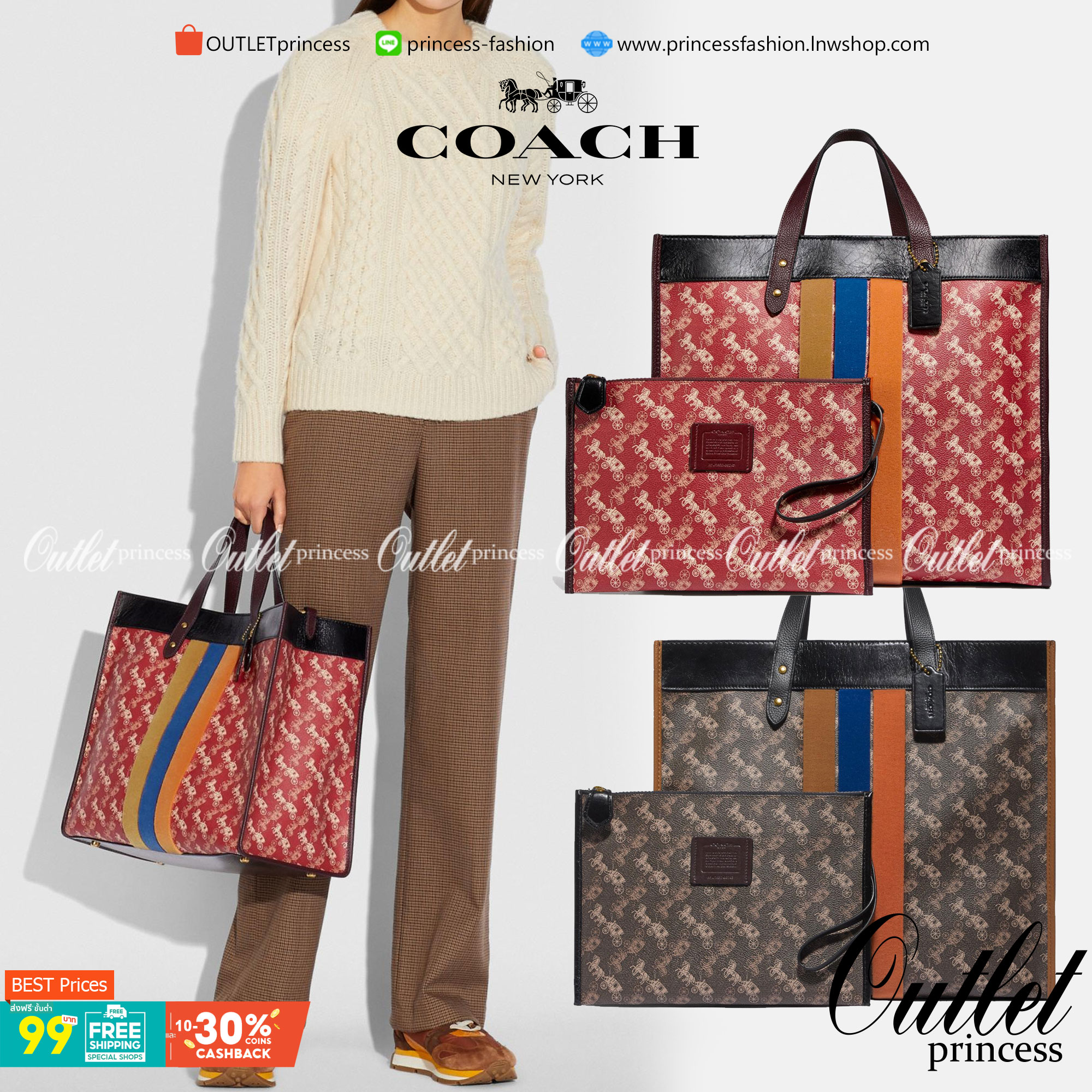 OUTLET 】Coach Field Tote With Horse And Carriage Print พร้อมส่งที่ไทย