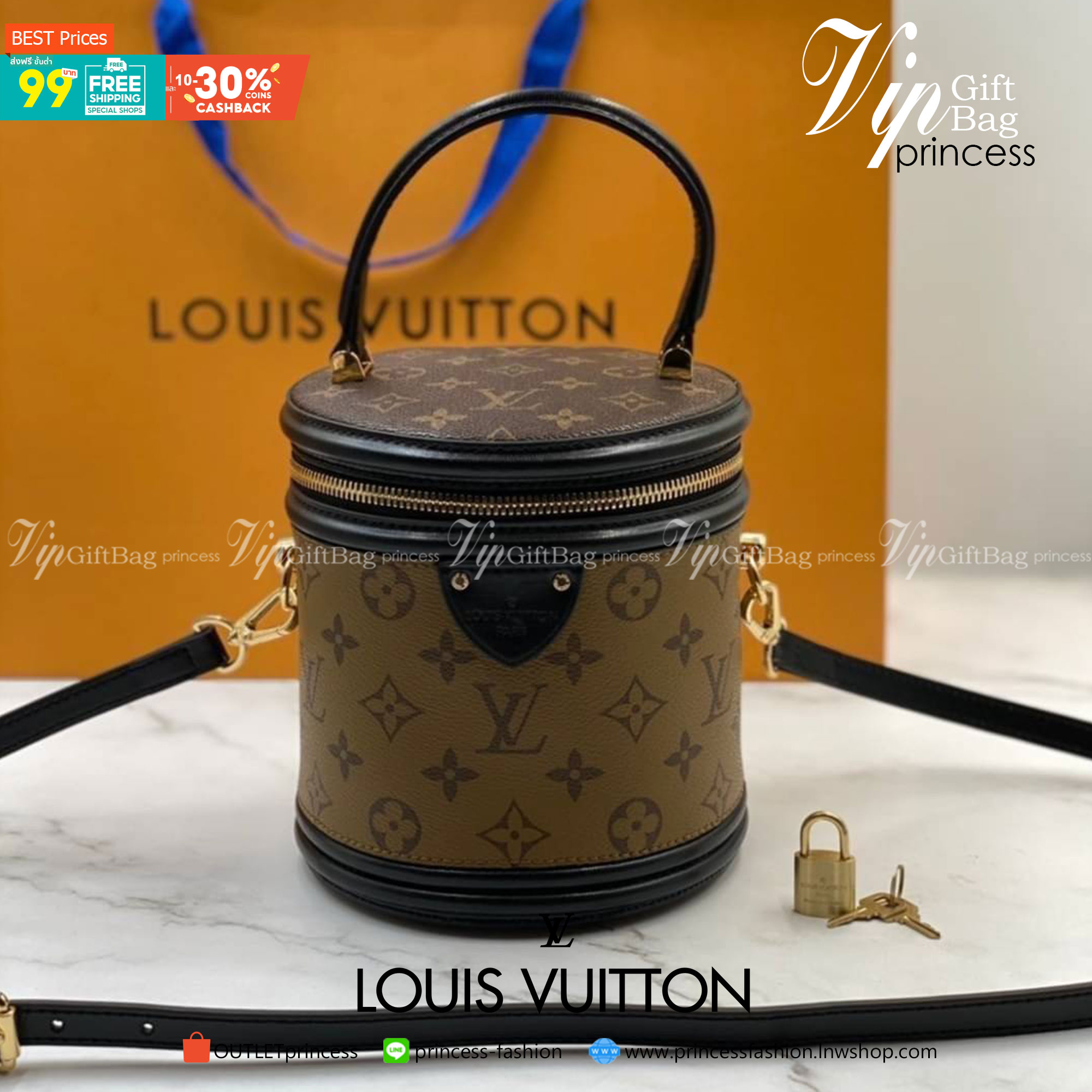 Louis Vuitton Lady CANNES Bucket Bag กระเป๋าถือหรือสะพายข้าง วัสดุหนังแท้หนังแข็ง ลายแบรนด์ อะไหล่ทองหรูหรา จุของได้เยอะ ตั้งอยู่ทรง ด้านในโล่ง คุ้มสุดๆ ใบนี้ไม่ควรพลาดค่ะ ดาราเซเลปใช้กันเยอะ น่ารักกมากกแม่ค้าคอนเฟริมค่า