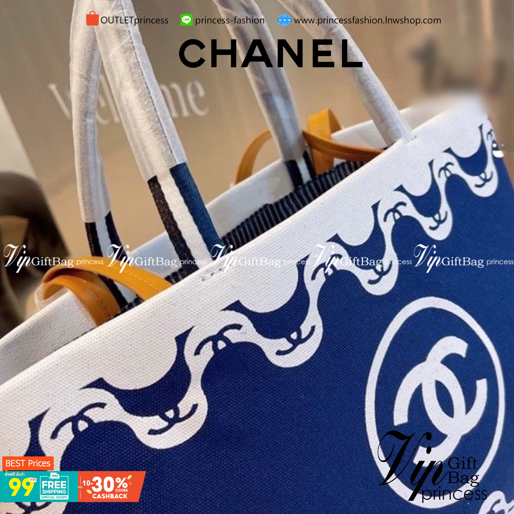 VIP 】CHANEL Spring Tote Blue Striped Beach Bag กระเป๋าทรง Shopping ใบใหญ่กำลังดี วัสดุผ้าแคนวาสตัดเย็บด้วยการเดินด้ายสวยงามเลอร์ค่ามาก สีน้ำเงินในลุคสดใส ไปทะเลได้แบบคูลๆ จุของได้เยอะ Rare items เด็ดๆแบบนี้ควรค่าเเก่การสะสมสาวก Chanel ห้ามพลาดค่ะ!